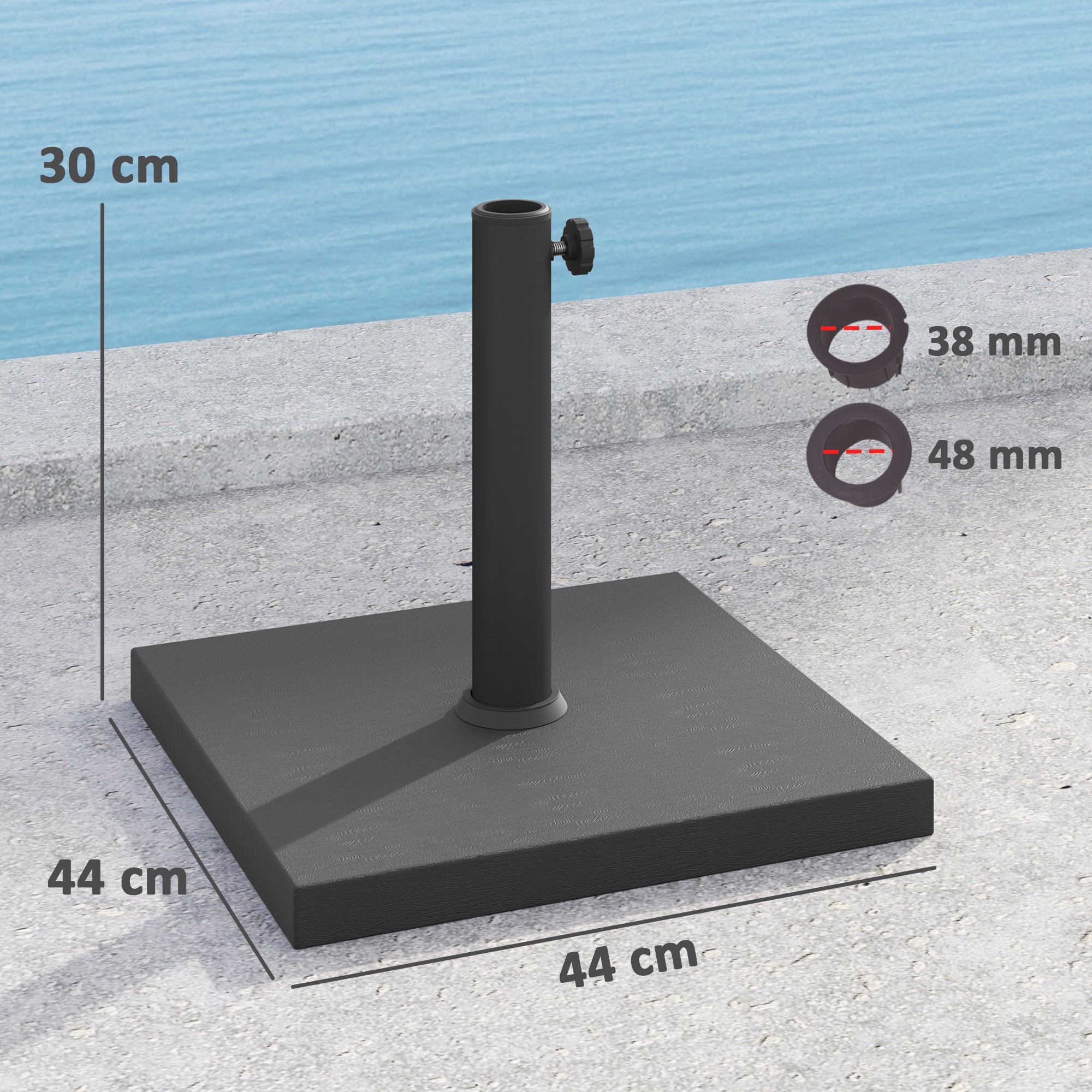 Outsunny Base para Sombrilla Soporte para Parasol con Relleno de Cemento Pie para Sombrillas Cuadrada para Poste de Parasol de Ø38/48 mm Negro