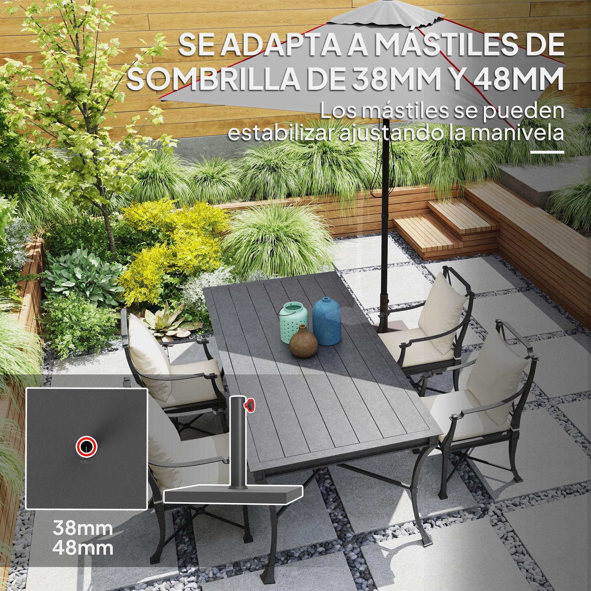 Outsunny Base para Sombrilla Soporte para Parasol con Relleno de Cemento Pie para Sombrillas Cuadrada para Poste de Parasol de Ø38/48 mm Negro