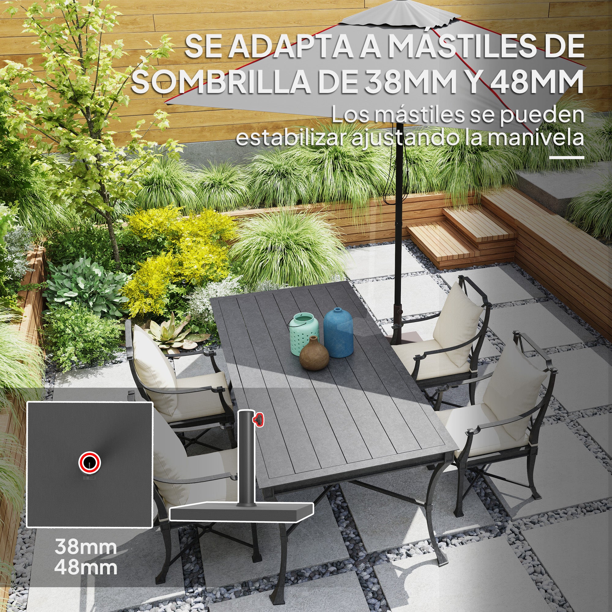 Outsunny Base para Sombrilla Soporte para Parasol con Relleno de Cemento Pie para Sombrillas Cuadrada para Poste de Parasol de Ø38/48 mm Negro