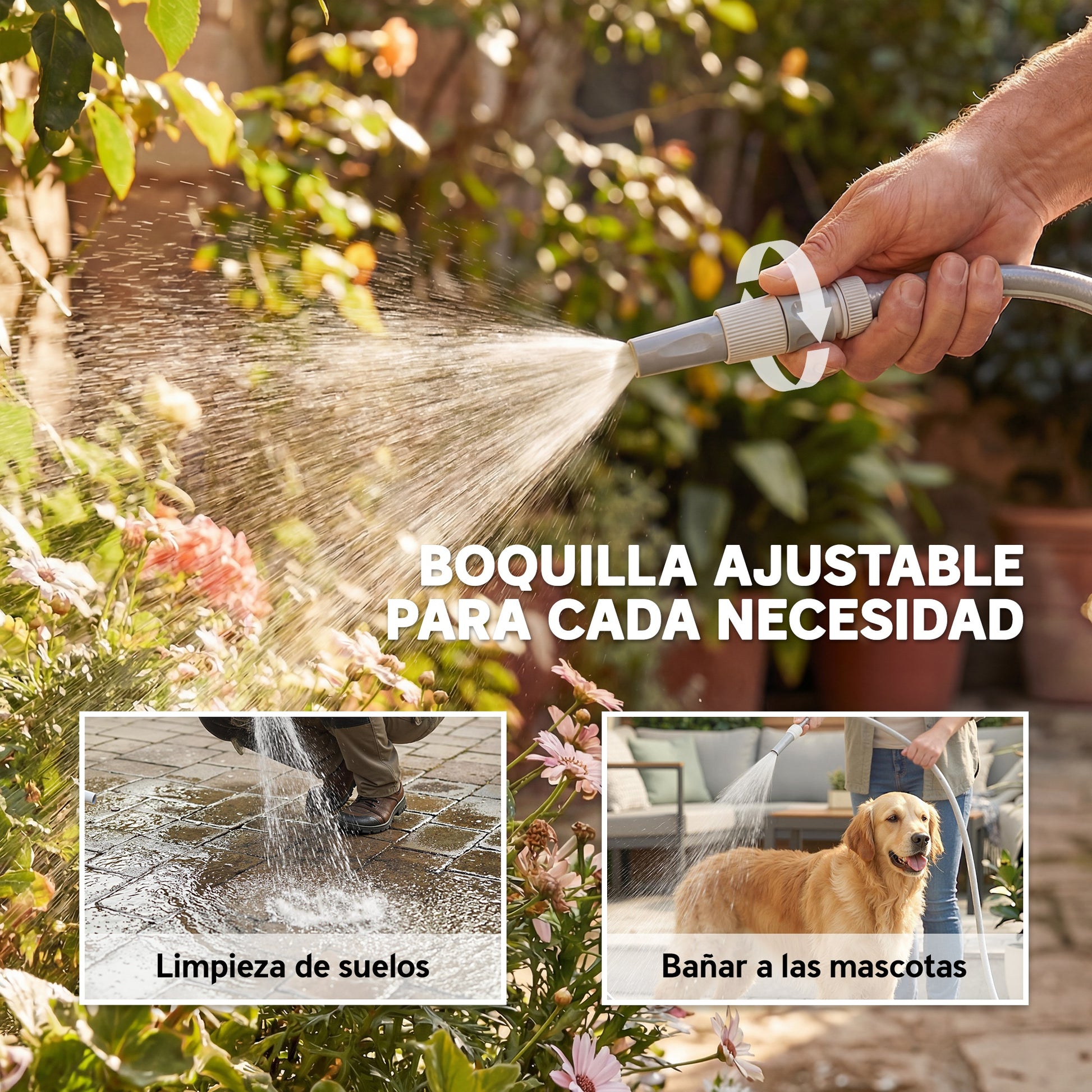 Outsunny Enrollador de Manguera para Jardín 20+1,9 m con Boquilla de 2 Modos, Carrete de Manguera de Jardín de Pared con Bloqueo Automático y Retracción Controlada, Soporte Orientable 180°, Gris