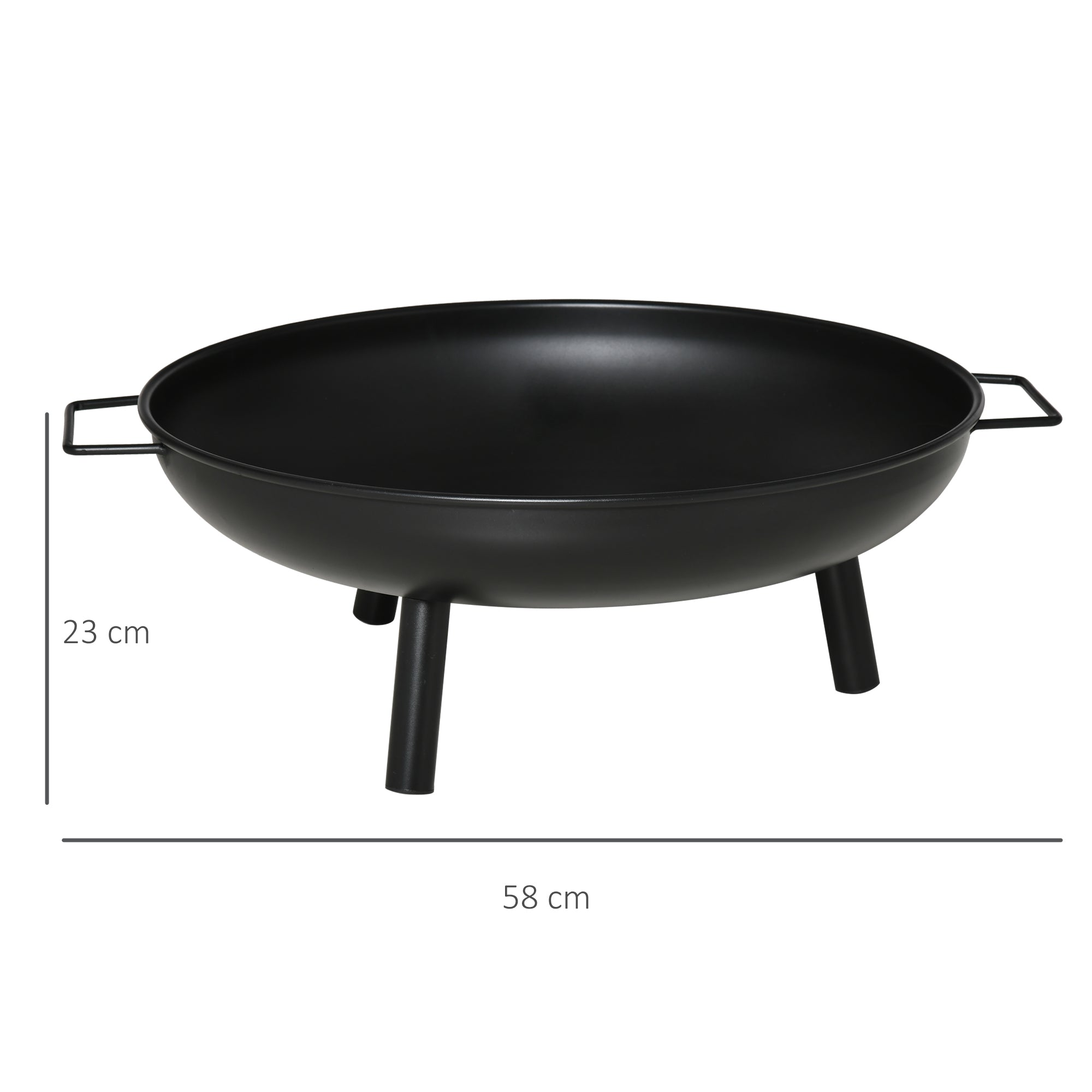 Outsunny Brasero Exterior Ø58x23 cm Cuenco de Fuego Redondo con Asas de Transporte 3 Pies y Marco de Metal para Hogueras Leñas Terraza Jardín al Aire Libre Negro