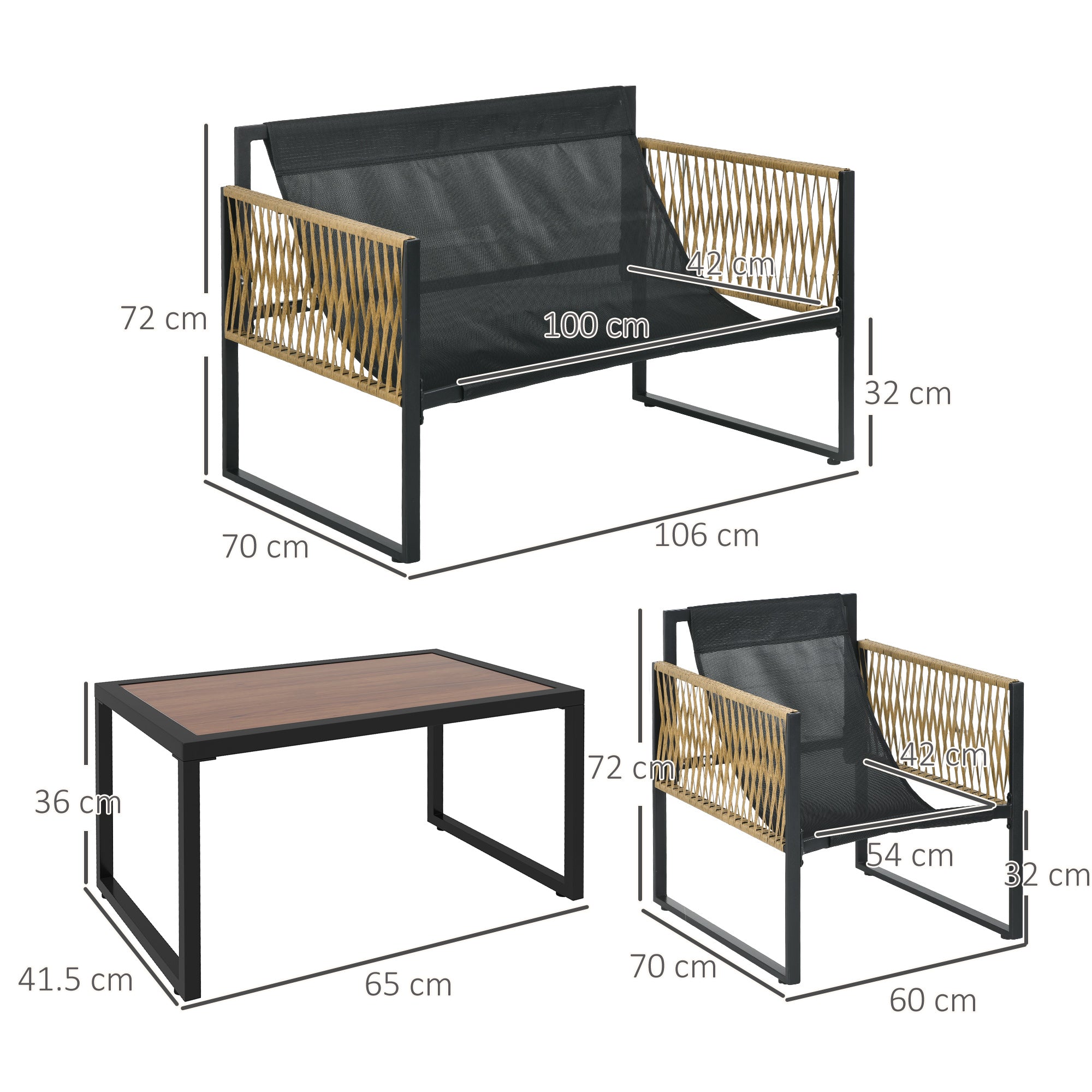 Outsunny Conjunto de Muebles de Jardín Exterior de Ratán Juego de 4 Piezas Muebles de Terraza con 1 Sofá de 2 Plazas 2 Sillones Cojines y 1 Mesa de Centro de Tablero de Vidrio para Patio Gris y Marrón