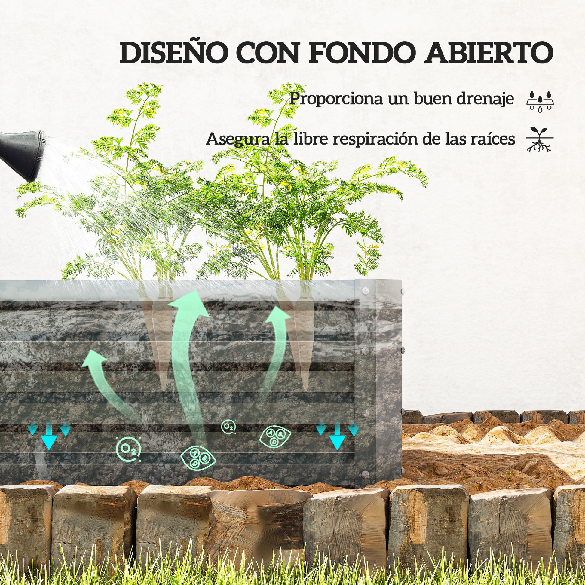 Outsunny Juego de 2 Jardineras Exterior Grandes de Acero Galvanizado, Huertos Urbanos, Maceteros Exterior Elevados para Plantas, Flores, Terraza, Jardín, Resistente a la Intemperie, 110x50x30 cm, Gris