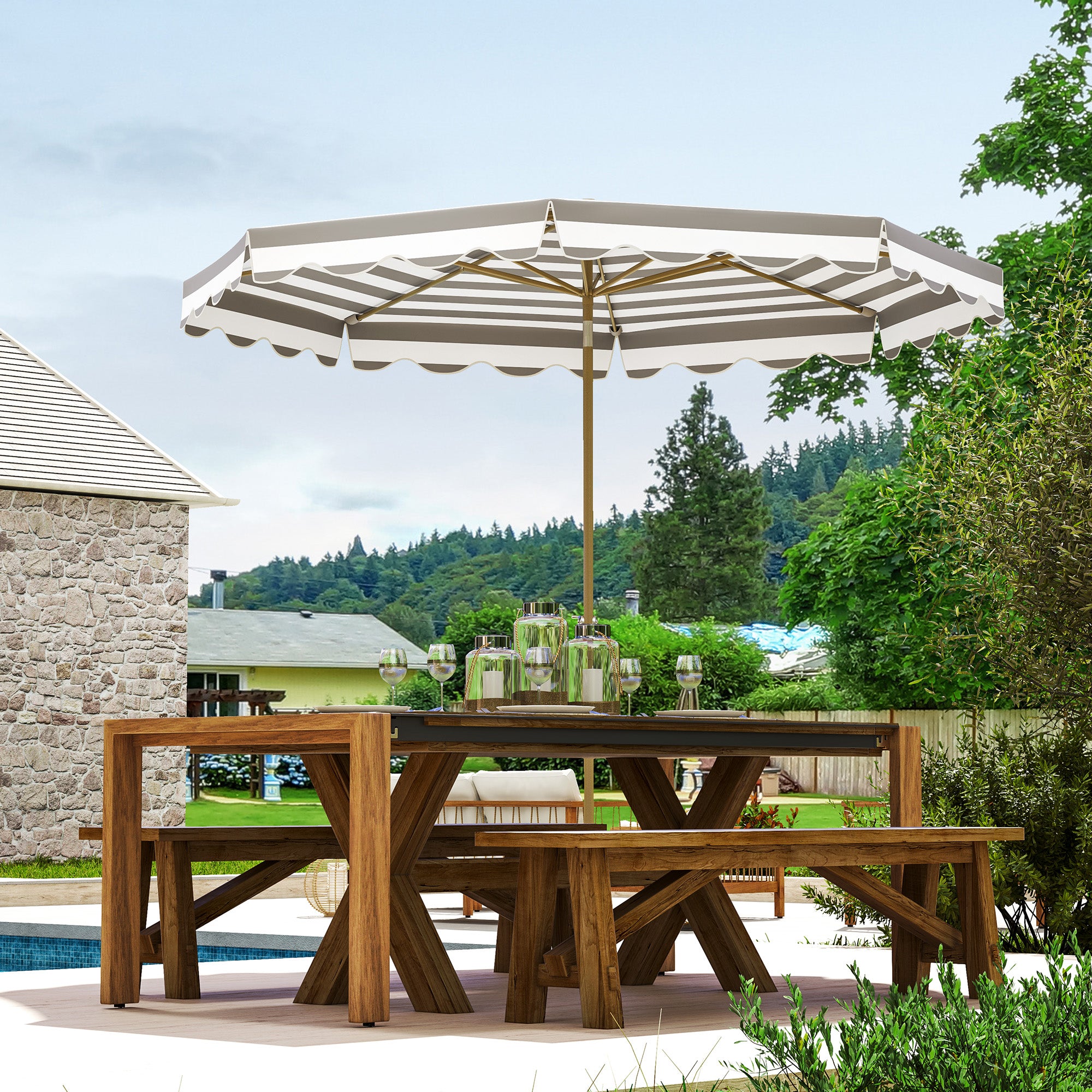 Outsunny Sombrilla Terraza Exterior Ø268 cm Sombrilla de Jardín con Ángulo Inclinable y Manivela Protección UV 50+ Parasol para Patio Terraza Gris y Blanco