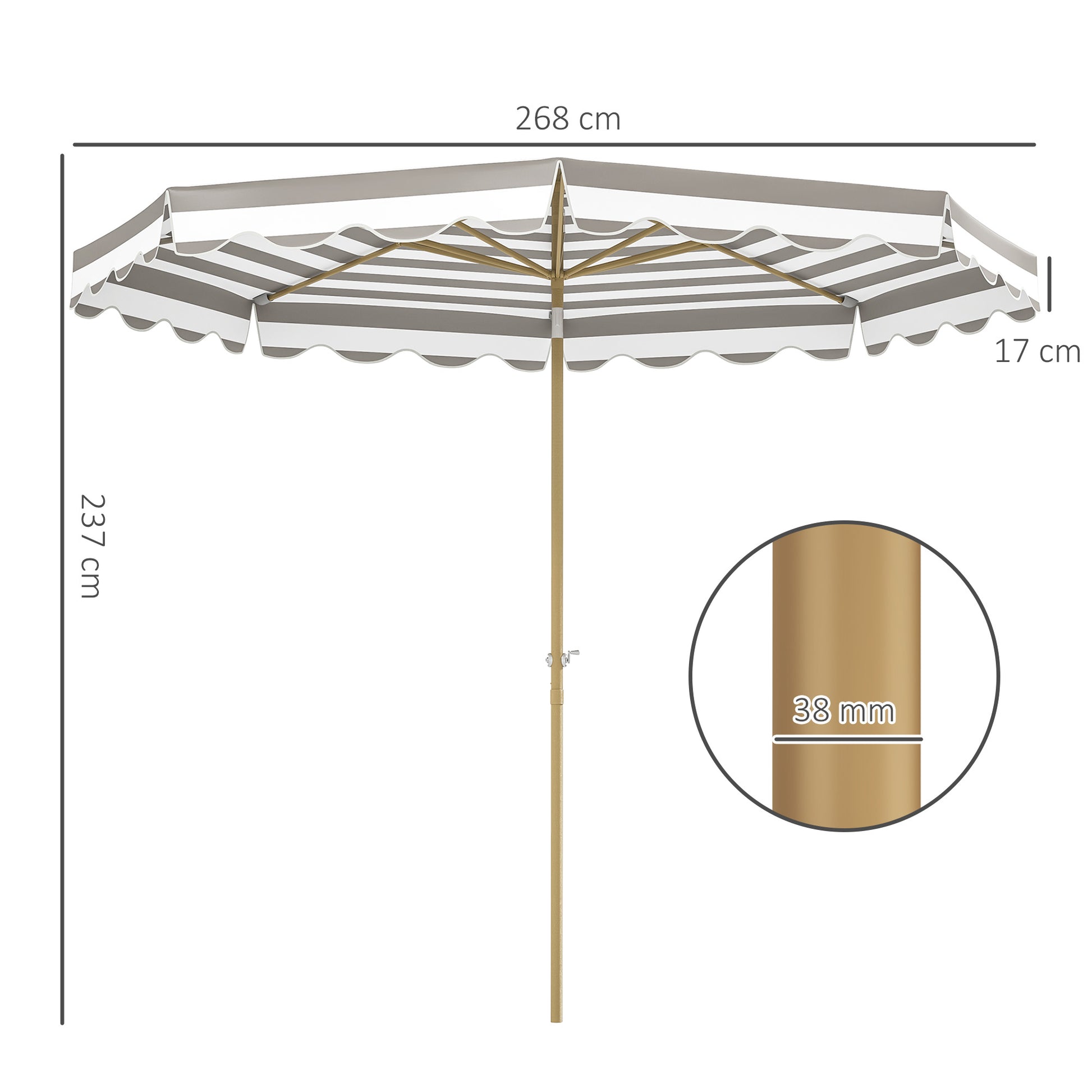 Outsunny Sombrilla Terraza Exterior Ø268 cm Sombrilla de Jardín con Ángulo Inclinable y Manivela Protección UV 50+ Parasol para Patio Terraza Gris y Blanco