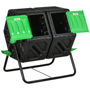 Outsunny Compostador Giratorio de 130L Contenedor de Compostaje de Jardín de Doble Cámara Compostadora con Aberturas de Ventilación y Patas de Acero 67x60x77 cm Negro