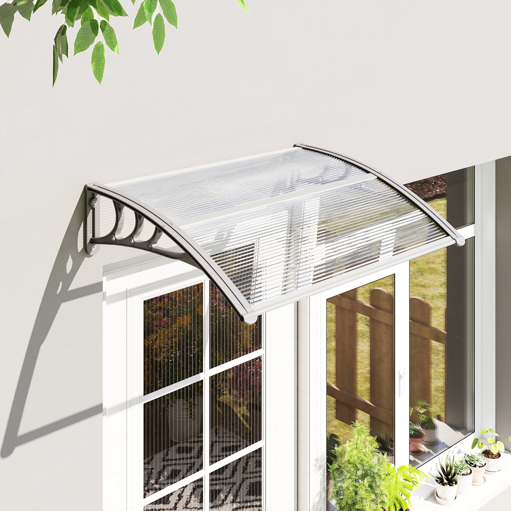 Outsunny Marquesinas Exterior para Puertas y Ventanas, 100x75 cm, Tejadillo de Protección contra Sol y Lluvia, con Cubierta de Policarbonato, Barra de Aluminio, Transparente