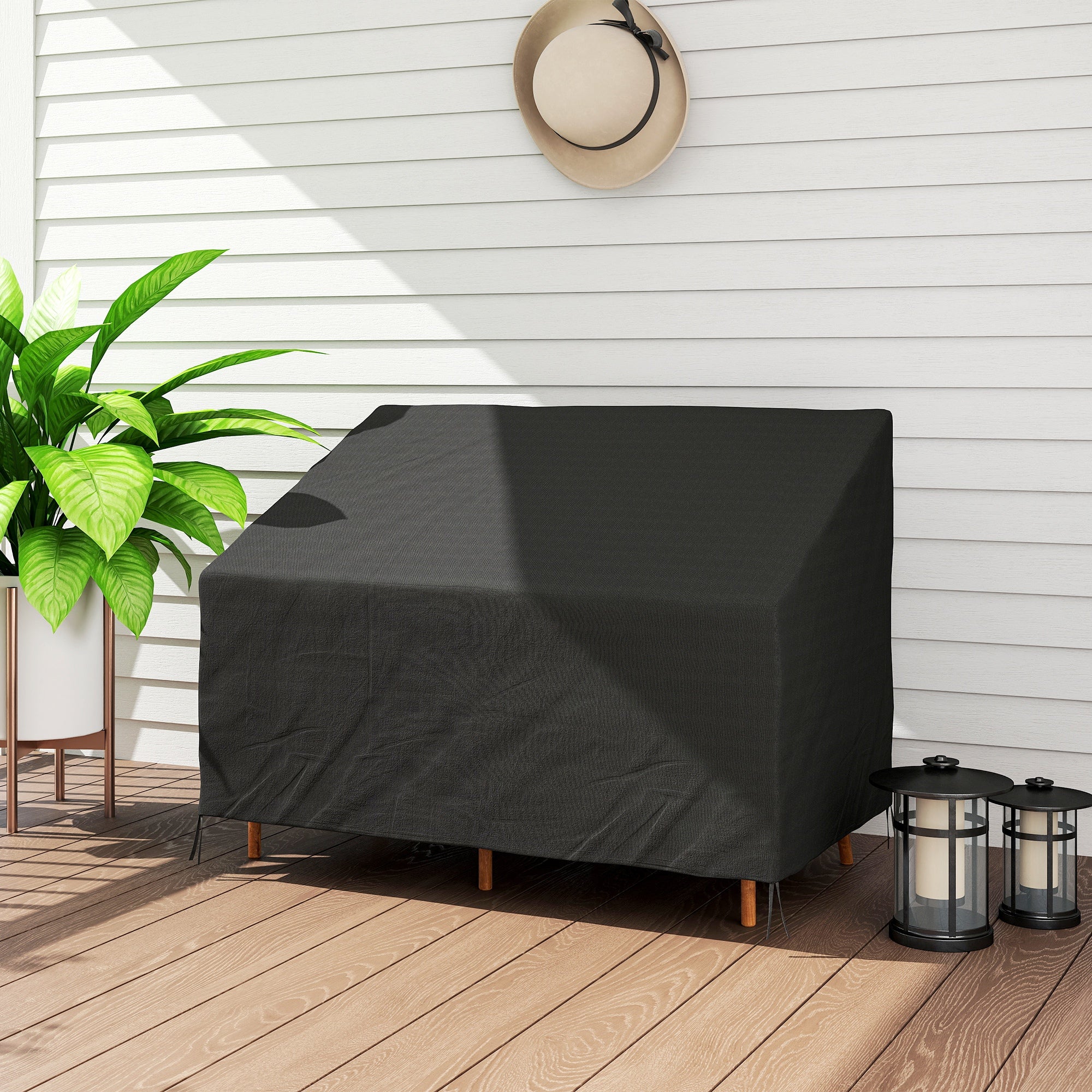 Outsunny Funda para Banco de Jardín 2 Plazas, Funda Sofá Exterior Impermeable, Tela Oxford 600D con Recubrimiento, 140x84x56/94 cm para Patio, Terraza, Negro
