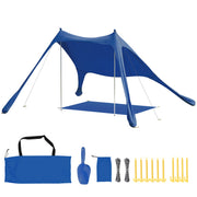 Outsunny Carpa Playa Plegable 208x200 cm, Toldo Playa Portátil para 2-4 Personas con Esterilla, UPF50+, Postes de Aluminio, Pala, Estacas y Bolsa de Transporte Impermeable, para Camping, Pesca, Azul