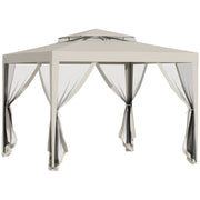 Outsunny Carpa de Jardín 3x3 m Cenador Desmontable de Exterior Gazebo con 4 Mosquiteras Laterales Techo Doble y Marco Metálico Anti-UV Impermeable Pabellón para Terraza Patio Beige