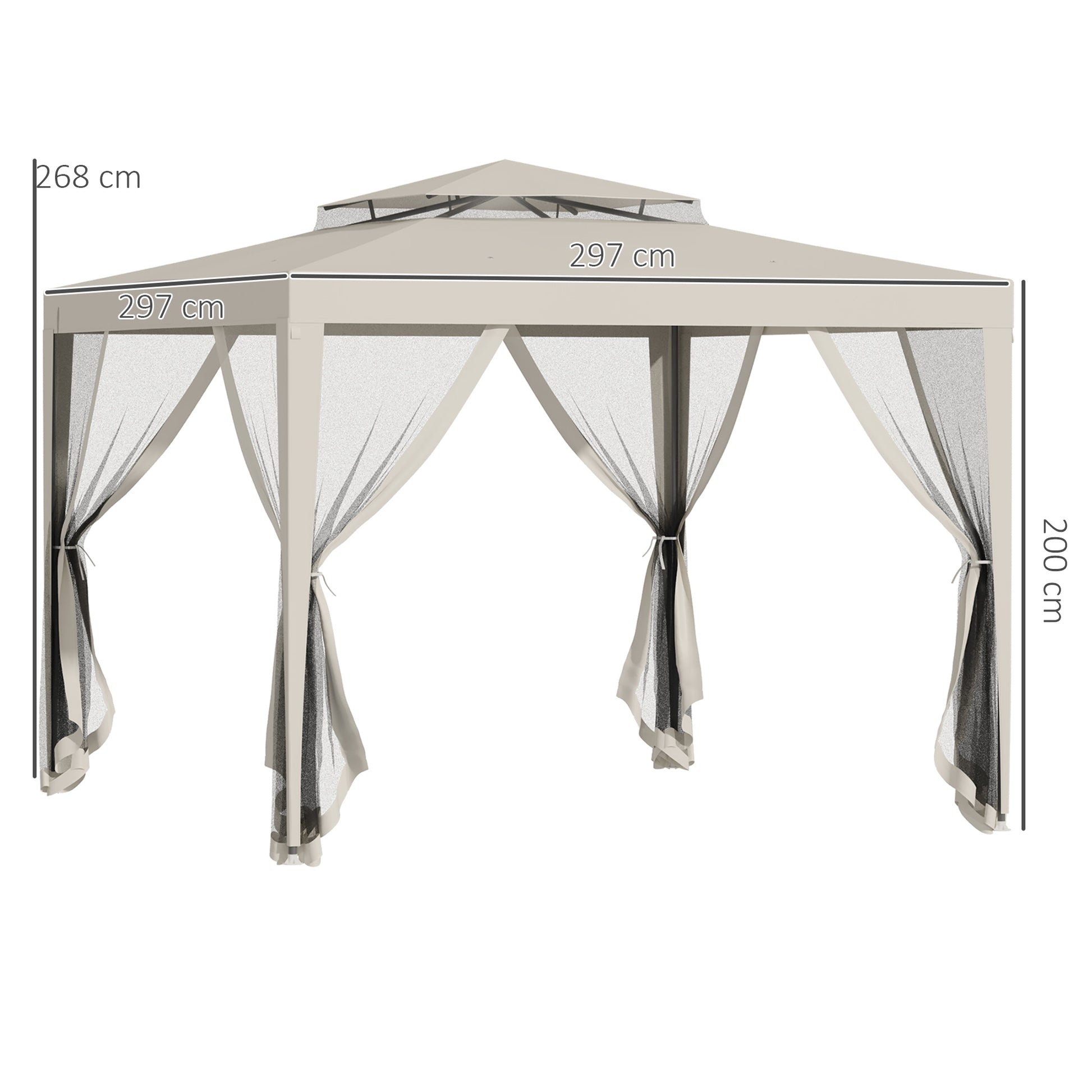 Outsunny Carpa de Jardín 3x3 m Cenador Desmontable de Exterior Gazebo con 4 Mosquiteras Laterales Techo Doble y Marco Metálico Anti-UV Impermeable Pabellón para Terraza Patio Beige