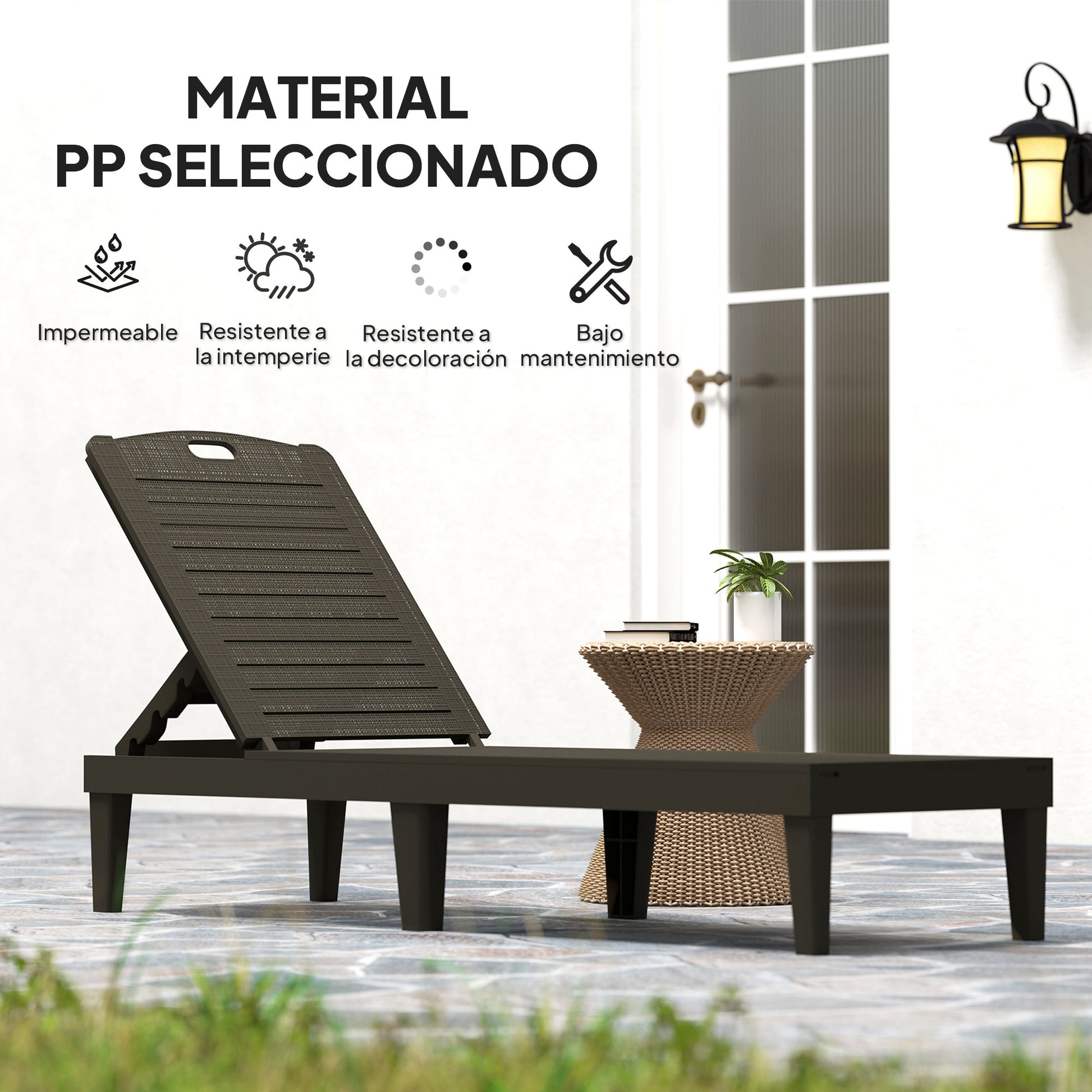 Outsunny Pack de 2 Tumbonas de Jardín Exterior, Tumbonas Reclinables de Plástico PP con Respaldo Ajustable de 4 Niveles, Resistentes a la Intemperie, para Playa, Piscina, Negro
