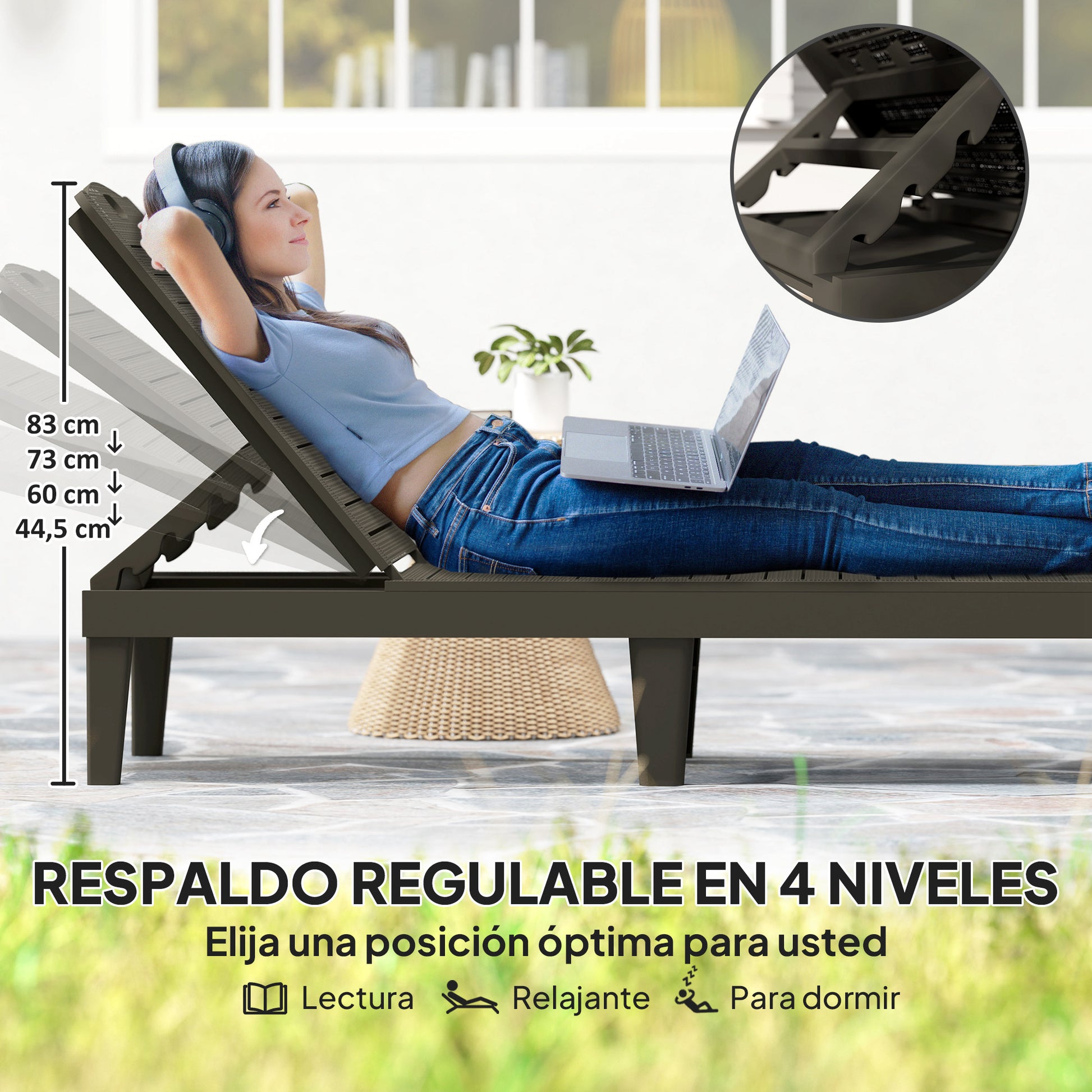Outsunny Pack de 2 Tumbonas de Jardín Exterior, Tumbonas Reclinables de Plástico PP con Respaldo Ajustable de 4 Niveles, Resistentes a la Intemperie, para Playa, Piscina, Negro
