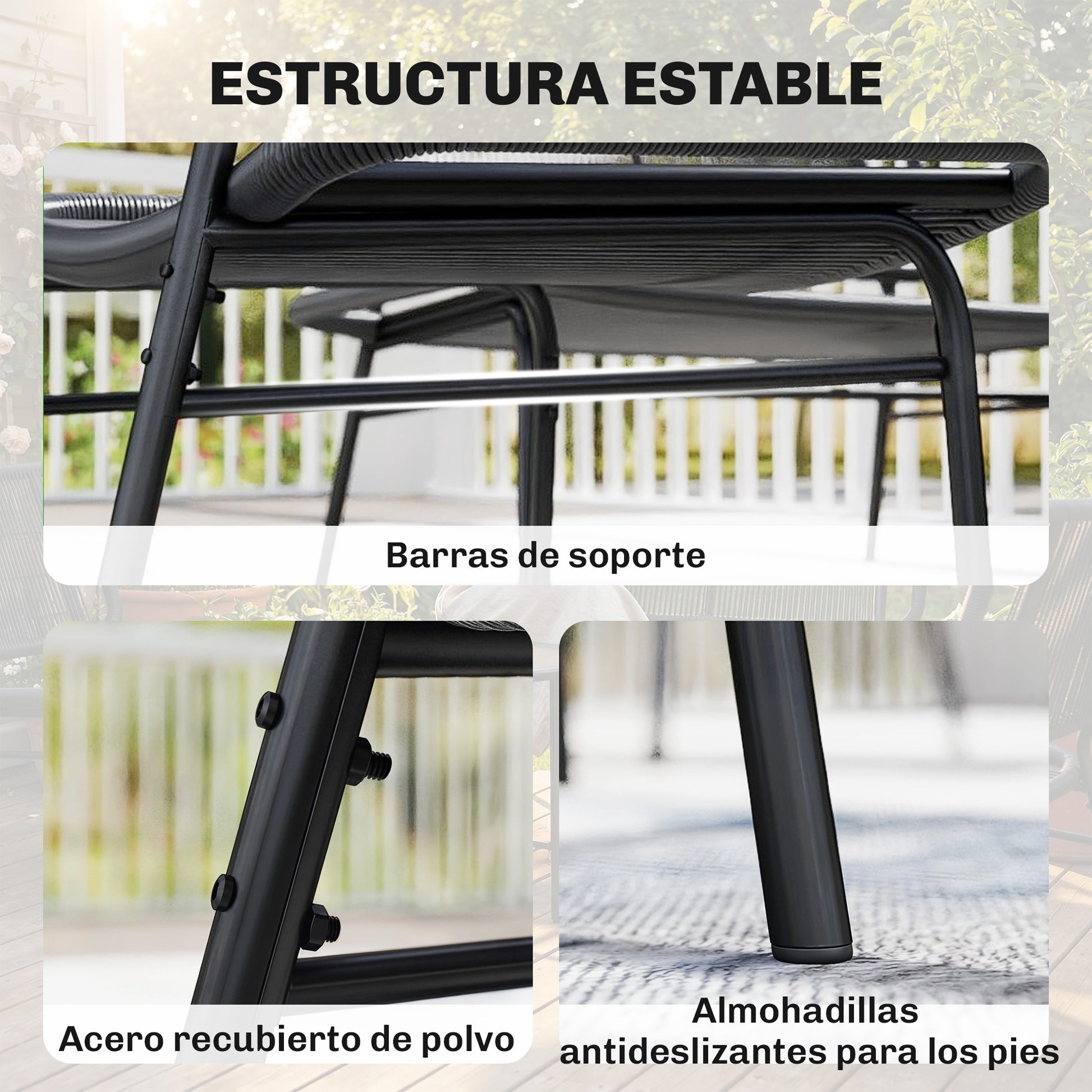 Outsunny Conjunto de Jardín Exterior de Ratán, Conjunto Terraza Resistente a la Intemperie, Muebles Jardín Exterior 4 Piezas Incluye Sofá de 2 Plazas, 2 Sillas, Mesa de Centro con Tapa Metálica, Negro
