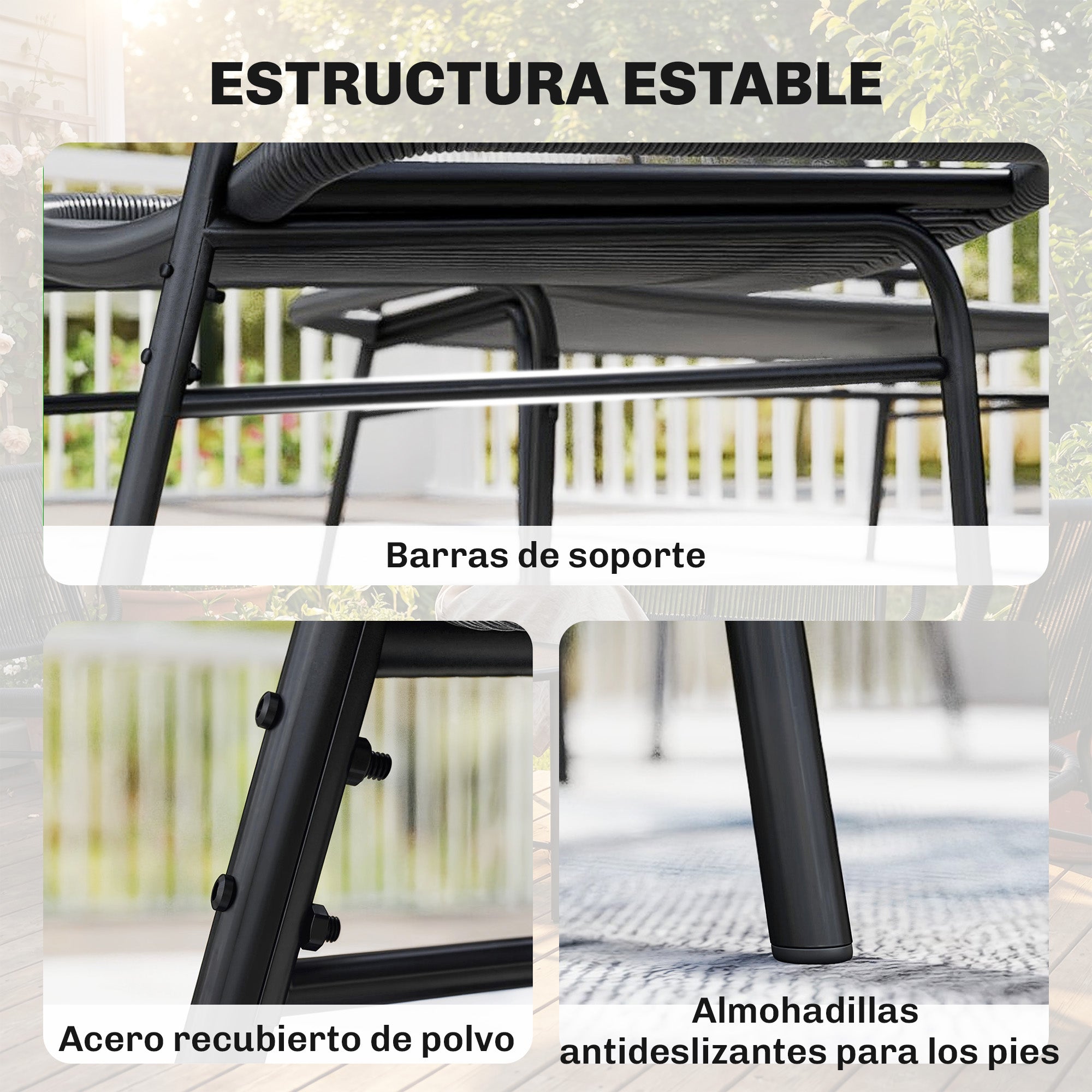 Outsunny Conjunto de Jardín Exterior de Ratán, Conjunto Terraza Resistente a la Intemperie, Muebles Jardín Exterior 4 Piezas Incluye Sofá de 2 Plazas, 2 Sillas, Mesa de Centro con Tapa Metálica, Negro