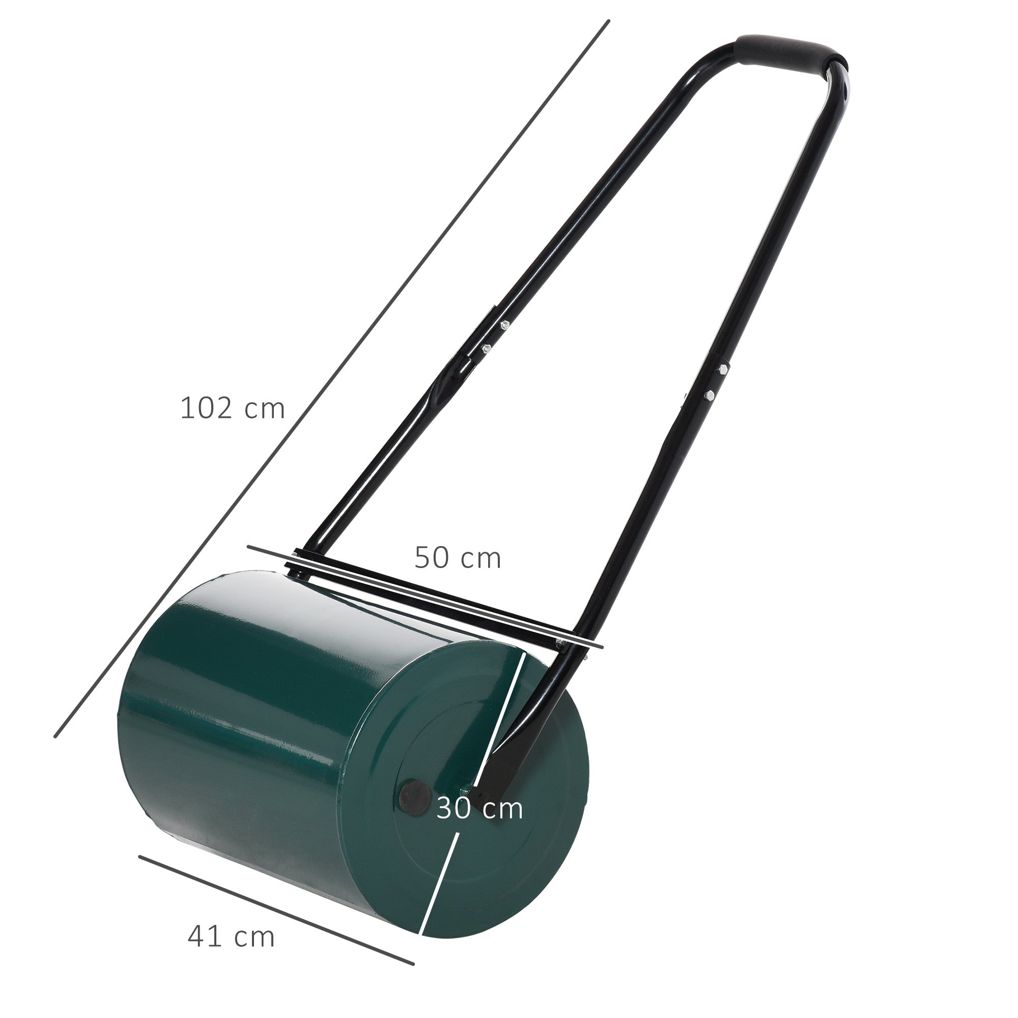 Outsunny Rodillo para Césped Ancho 50cm Ø30cm Rodillo de Césped de 30L Relleno de Arena o Agua con Mango en U para Jardín Granja Verde Oscuro