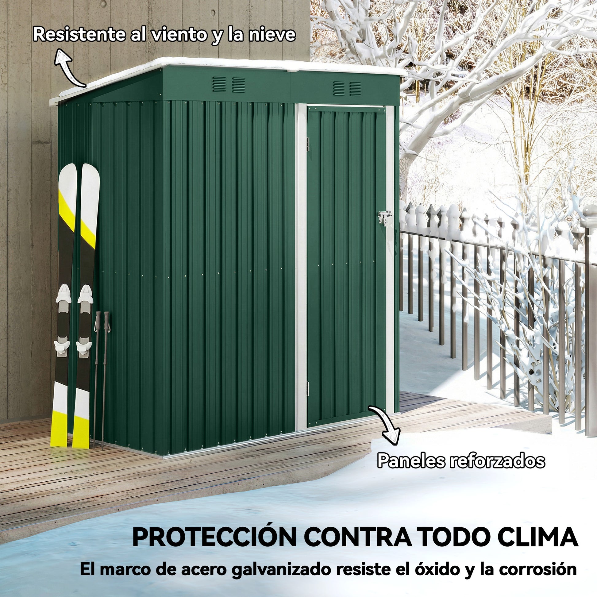 Outsunny Caseta de Jardín Exterior 1,37 m², 163x90x179 cm, Cobertizo de Jardín Exterior Metálico con Puerta con Pestillo y Ranuras de Ventilación, para Almacenamiento de Herramientas, Verde