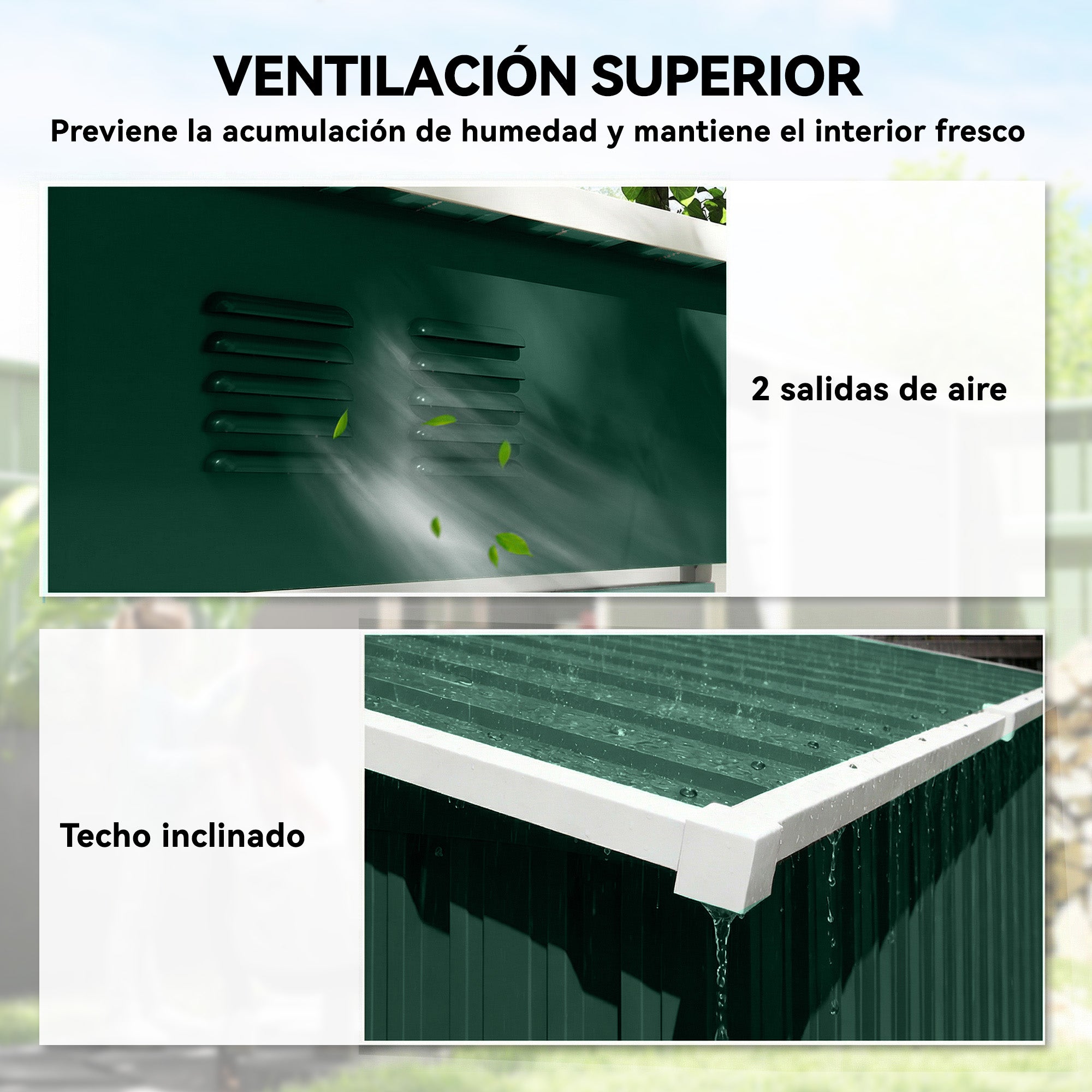 Outsunny Caseta de Jardín Exterior 1,37 m², 163x90x179 cm, Cobertizo de Jardín Exterior Metálico con Puerta con Pestillo y Ranuras de Ventilación, para Almacenamiento de Herramientas, Verde