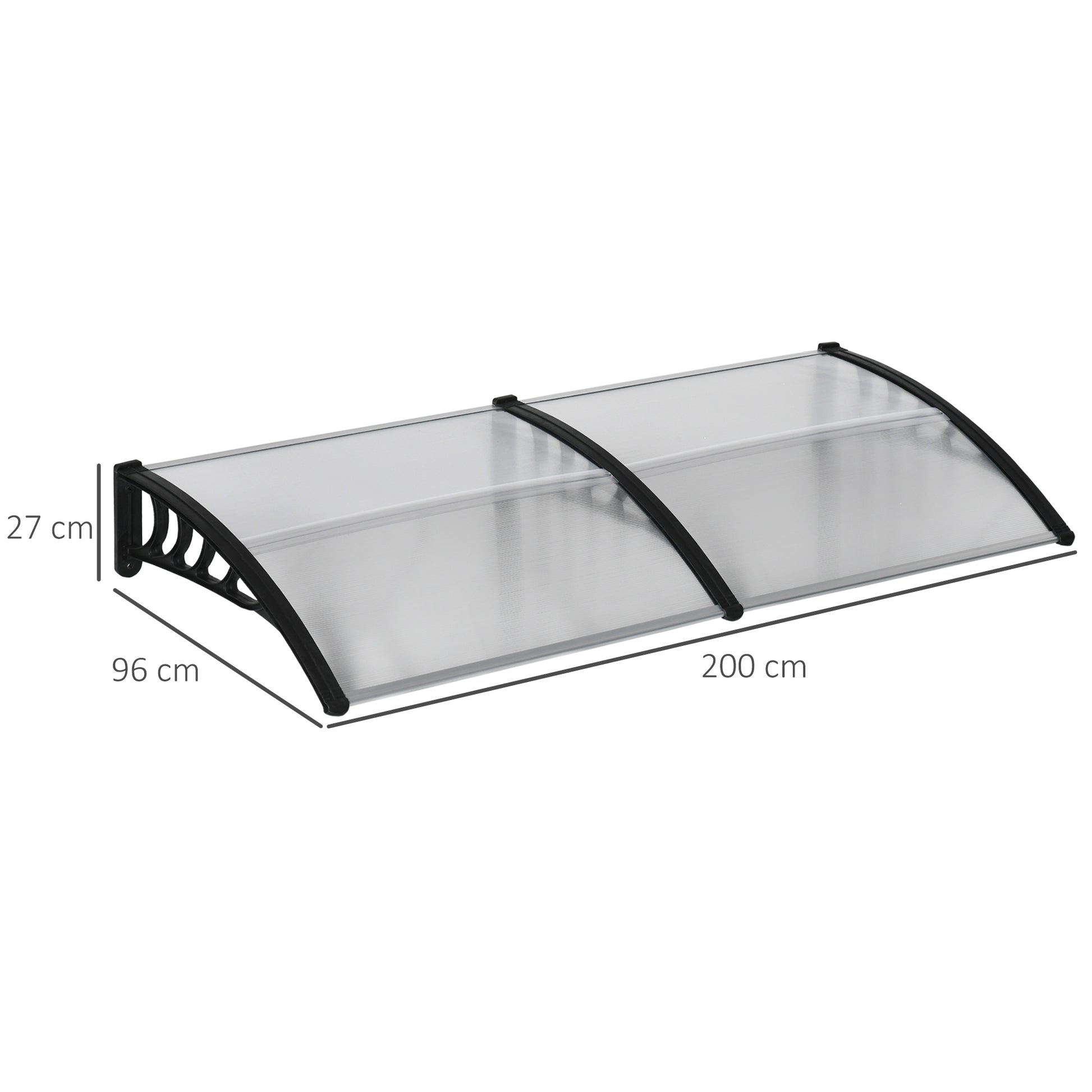 Outsunny Tejadillo de Protección 200x96x27 cm Marquesina Exterior para Puertas y Ventanas contra Sol y Lluvia con Soporte de PP Policarbonato Transparente