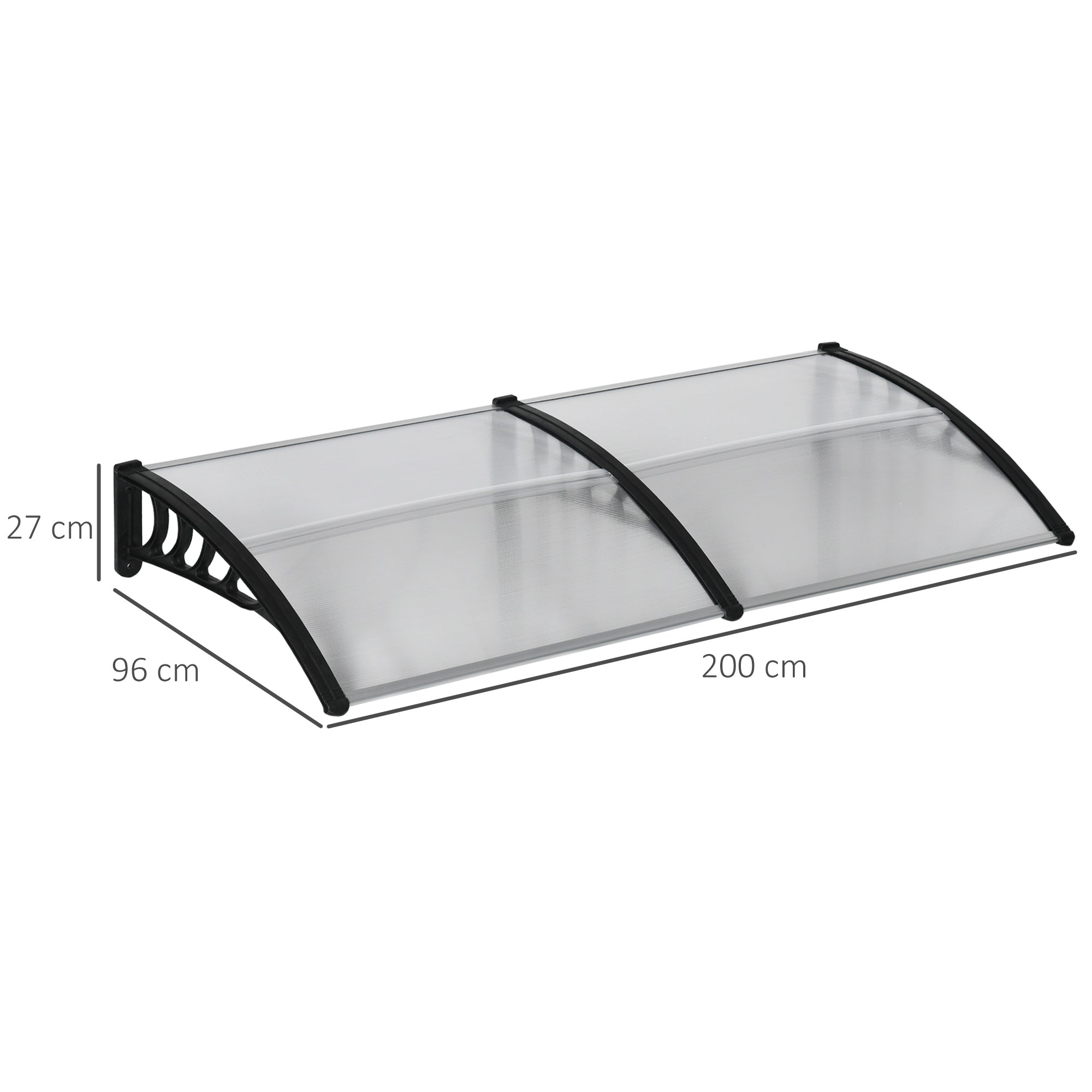 Outsunny Tejadillo de Protección 200x96x27 cm Marquesina Exterior para Puertas y Ventanas contra Sol y Lluvia con Soporte de PP Policarbonato Transparente