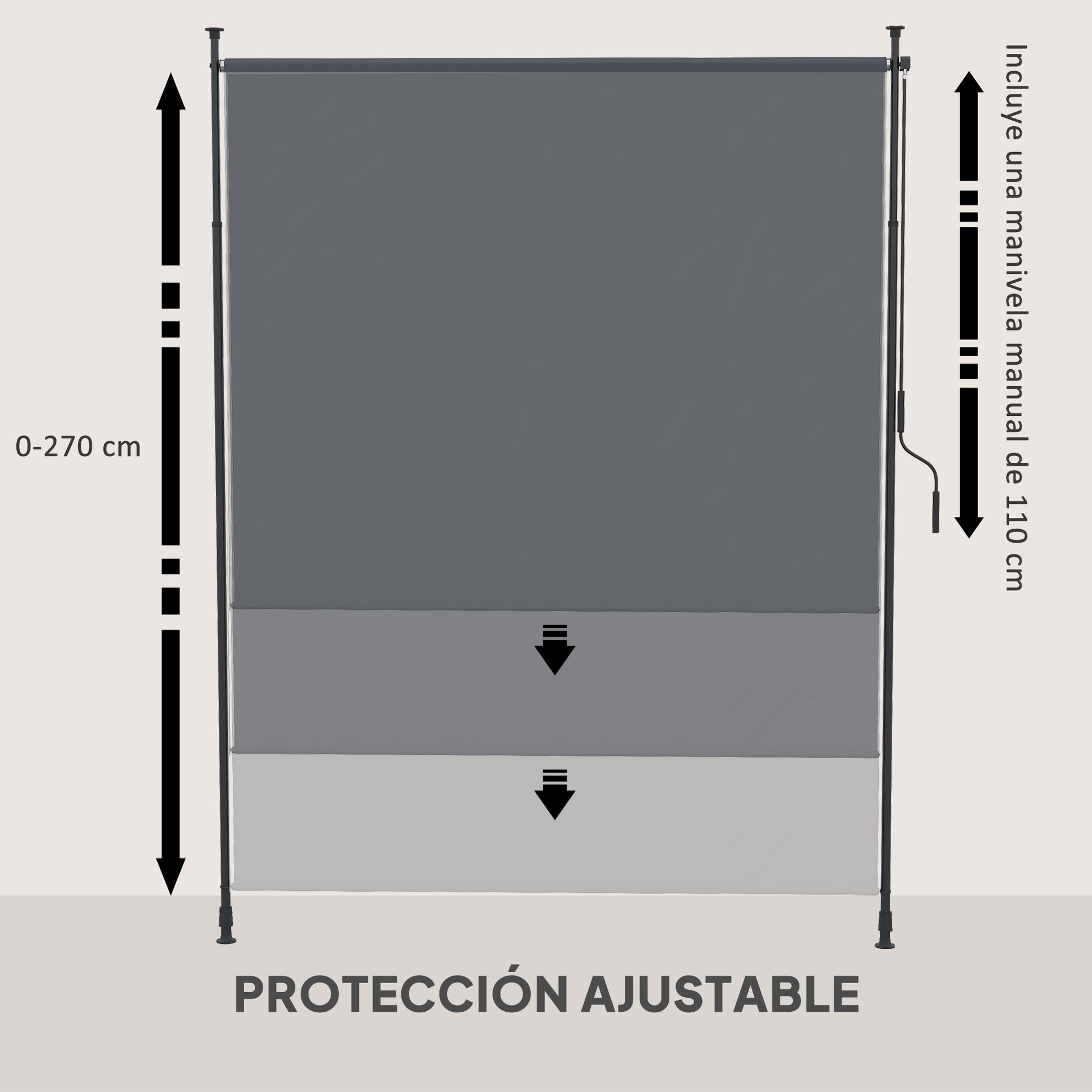 Outsunny Toldo Vertical Exterior 200x305 cm, Pantalla de Privacidad Enrollable, Toldo Lateral Ajustable con Manivela, Protección UV 40+ e Impermeable, Sin Taladro, para Balcón, Jardín, Gris