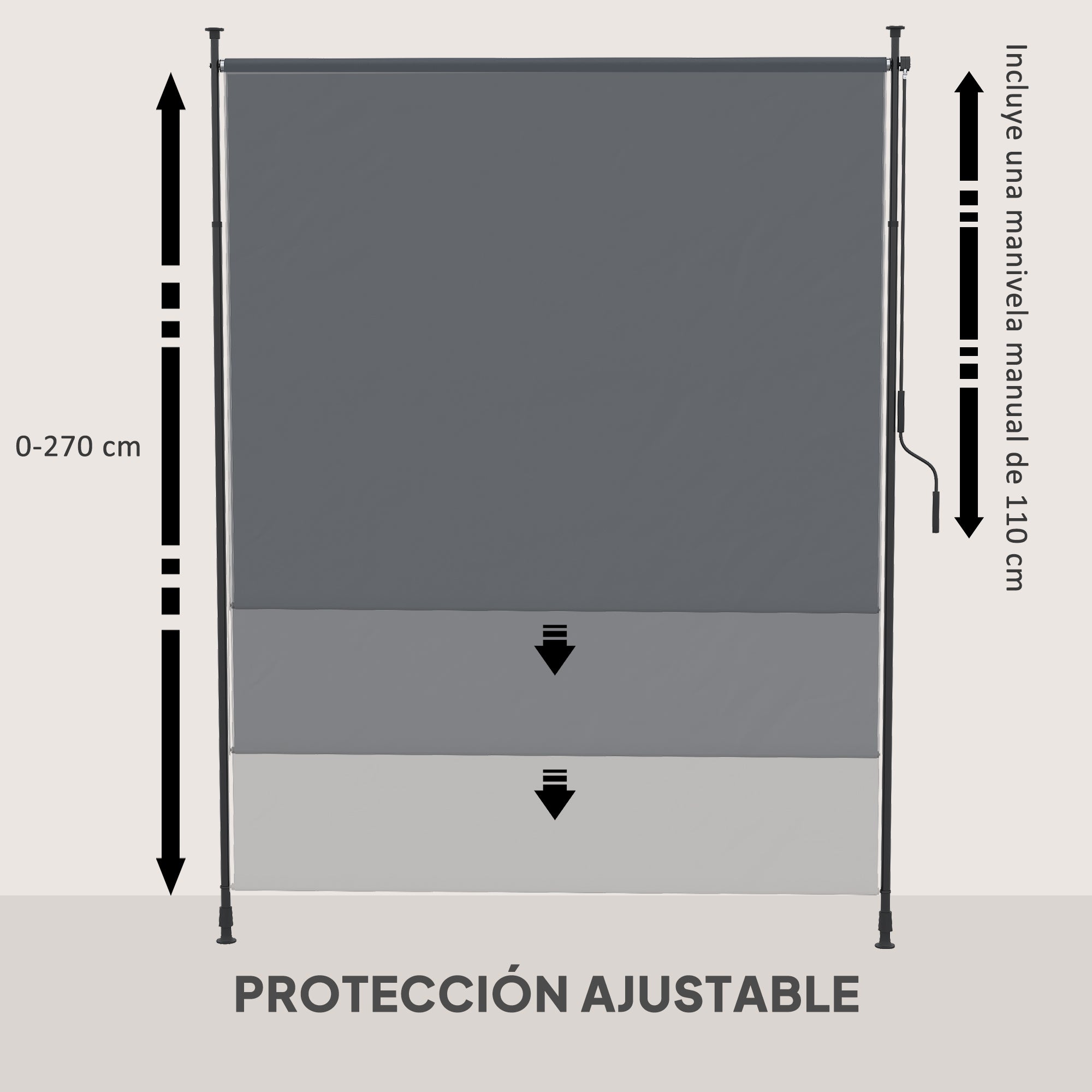 Outsunny Toldo Vertical Exterior 200x305 cm, Pantalla de Privacidad Enrollable, Toldo Lateral Ajustable con Manivela, Protección UV 40+ e Impermeable, Sin Taladro, para Balcón, Jardín, Gris