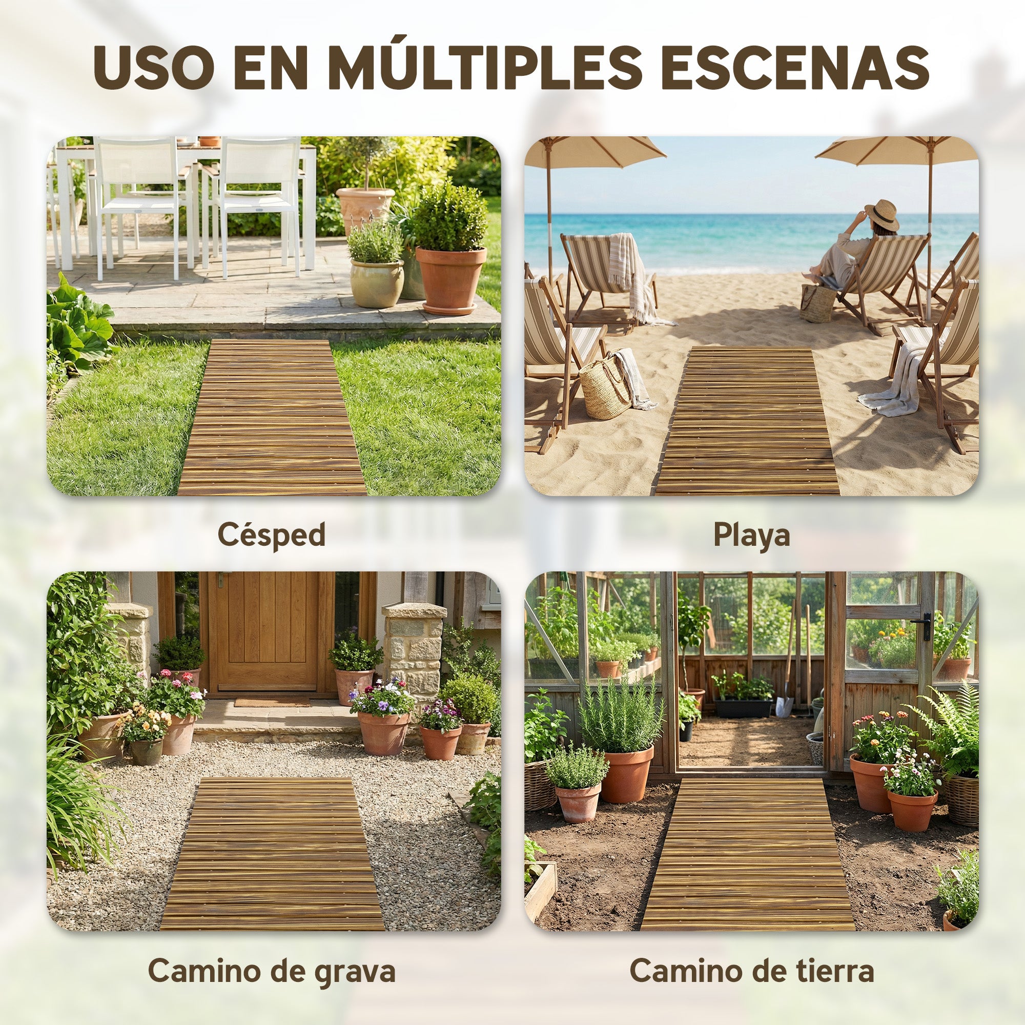Outsunny Camino de Jardín de Madera 120x38 cm Pasarela Recta Enrollable para Exteriores Resistente a la Intemperie Decorativo de Jardín para Playa Boda Fiesta Carbonizado