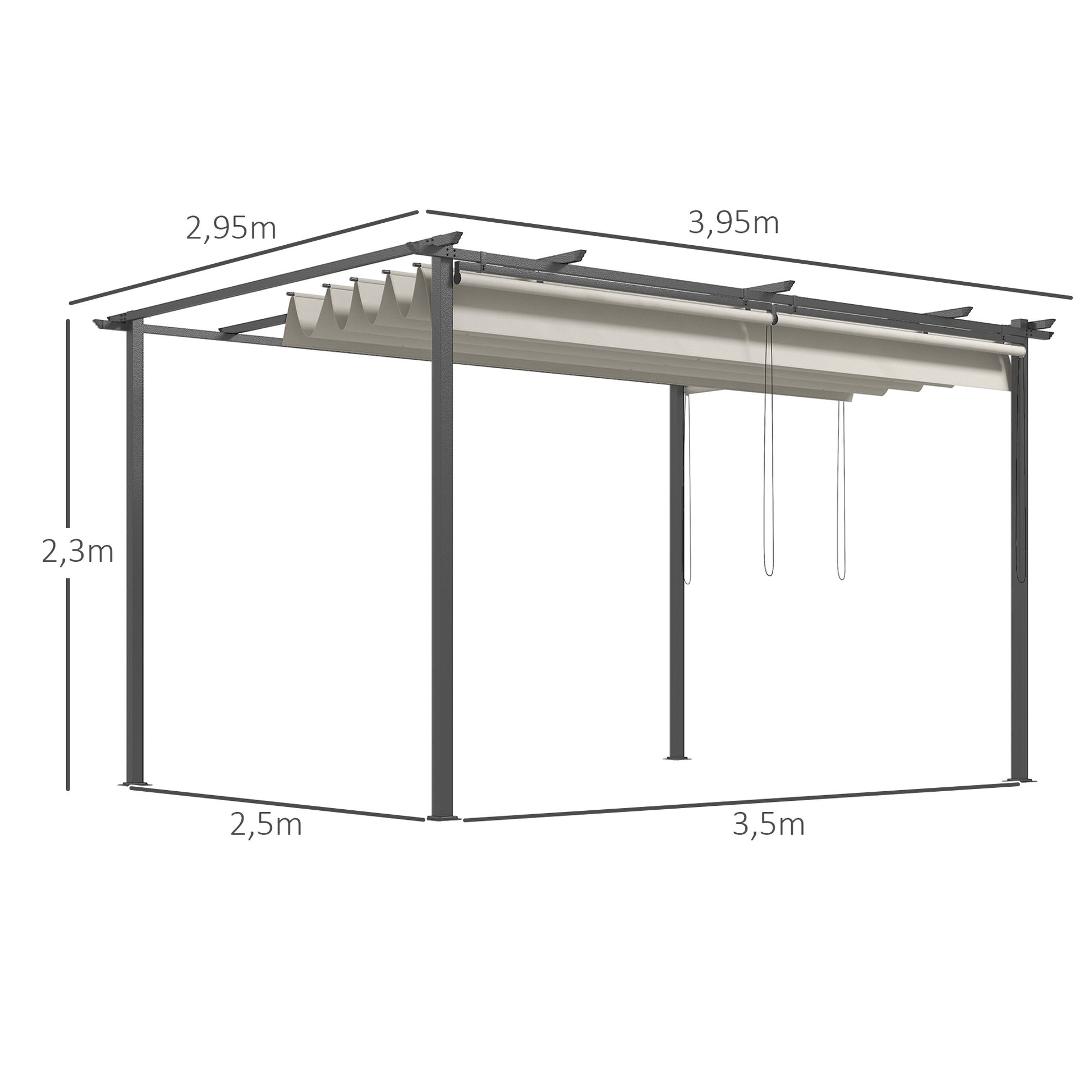 Outsunny Pérgola de Jardín 4x3 m Cenador para Exterior con Techo Retráctil 4 Cortinas Enrollables de Poliéster y Marco de Metal para Patio Terraza Crema