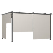 Outsunny Pérgola de Jardín 4x3 m Cenador para Exterior con Techo Retráctil 4 Cortinas Enrollables de Poliéster y Marco de Metal para Patio Terraza Crema
