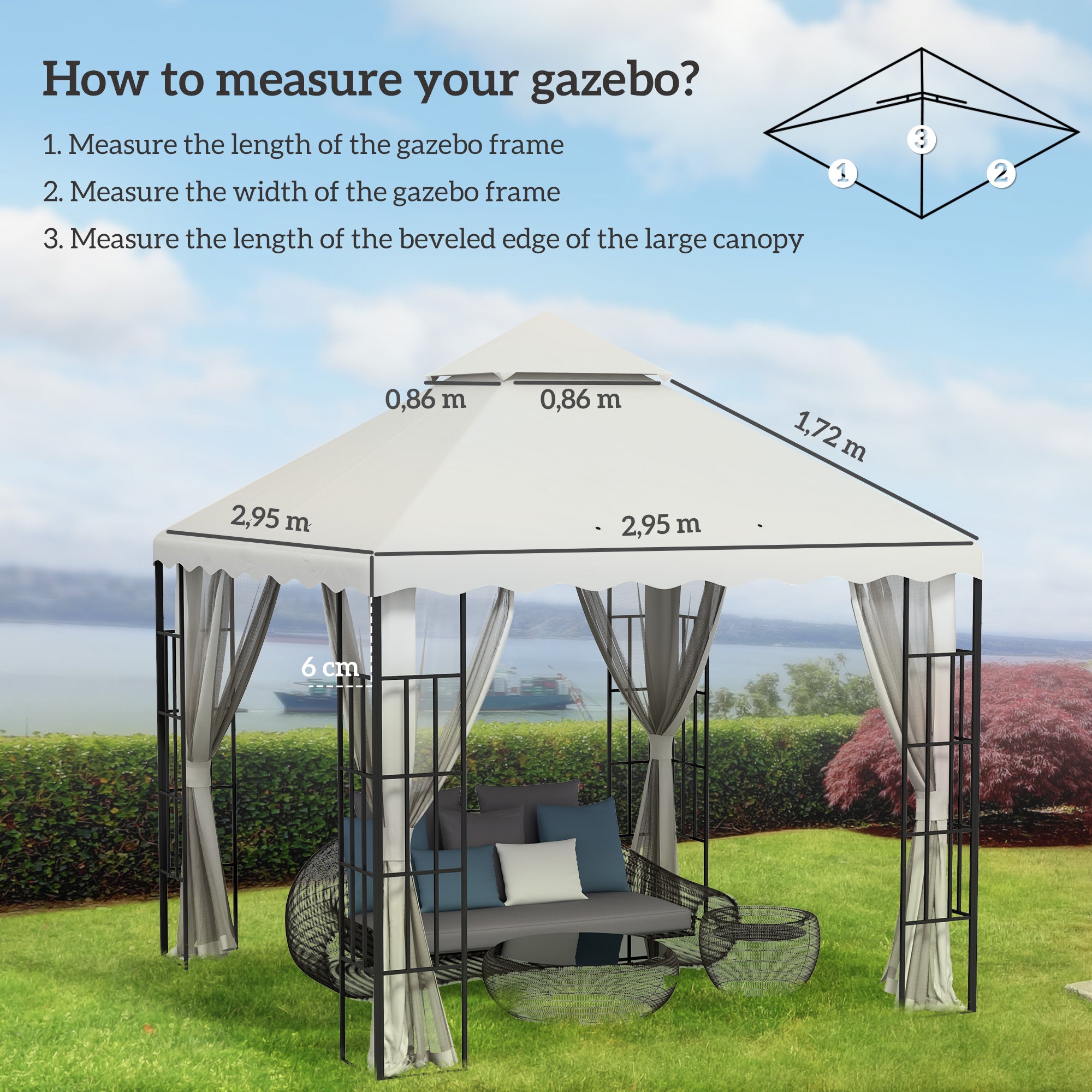 Outsunny Techo de Repuesto para Cenador 3x3 m Cubierta de Repuesto con Techo Doble y 10 Orificios de Drenaje Tela Poliéster para Carpa Pabellón Gazebo Crema