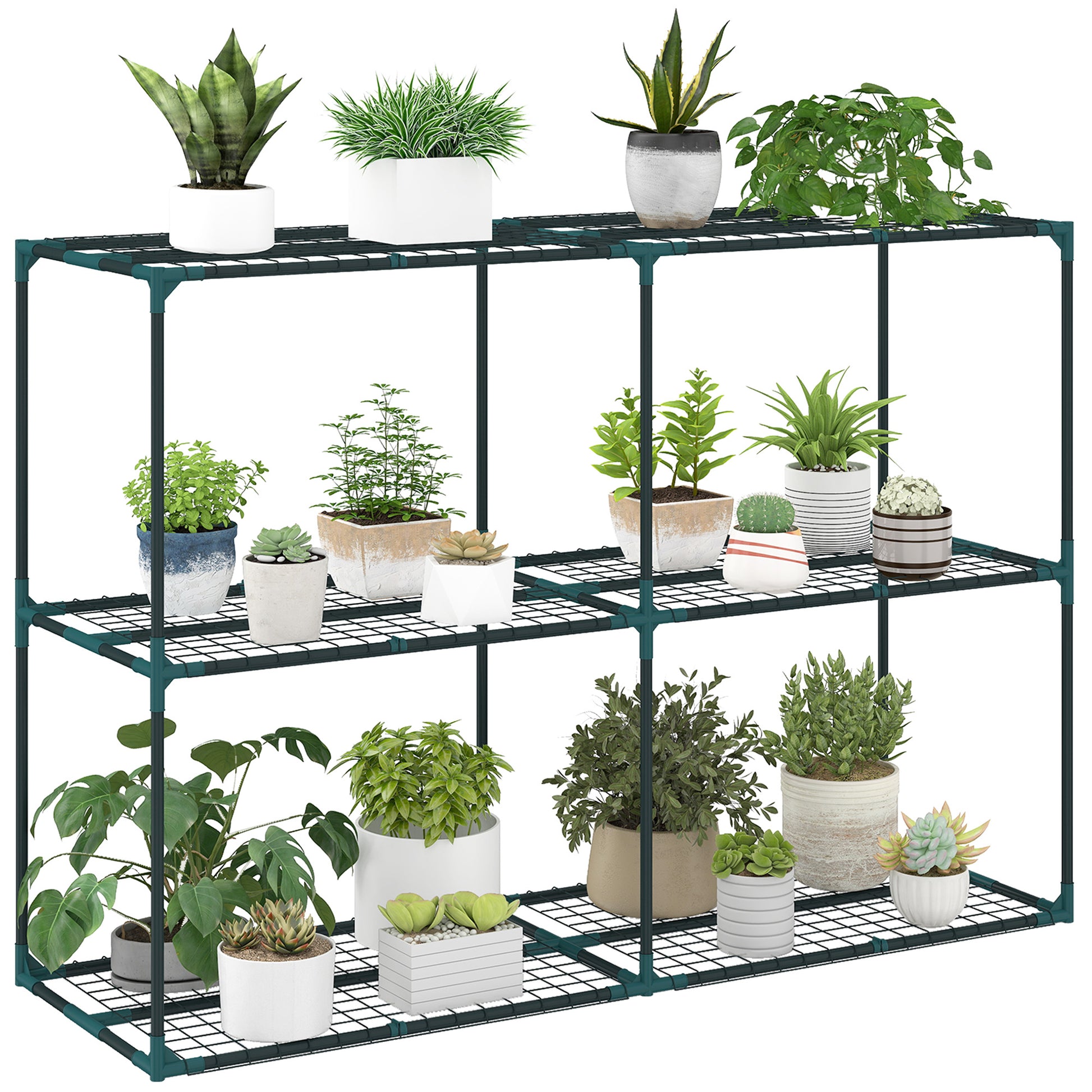 Outsunny Soporte para Plantas de 3 Niveles para Interior y Exterior, Estantería para Plantas de Acero, Resistente y Estable, Estante para Macetas, Patio, Jardín, Balcón, Verde Oscuro