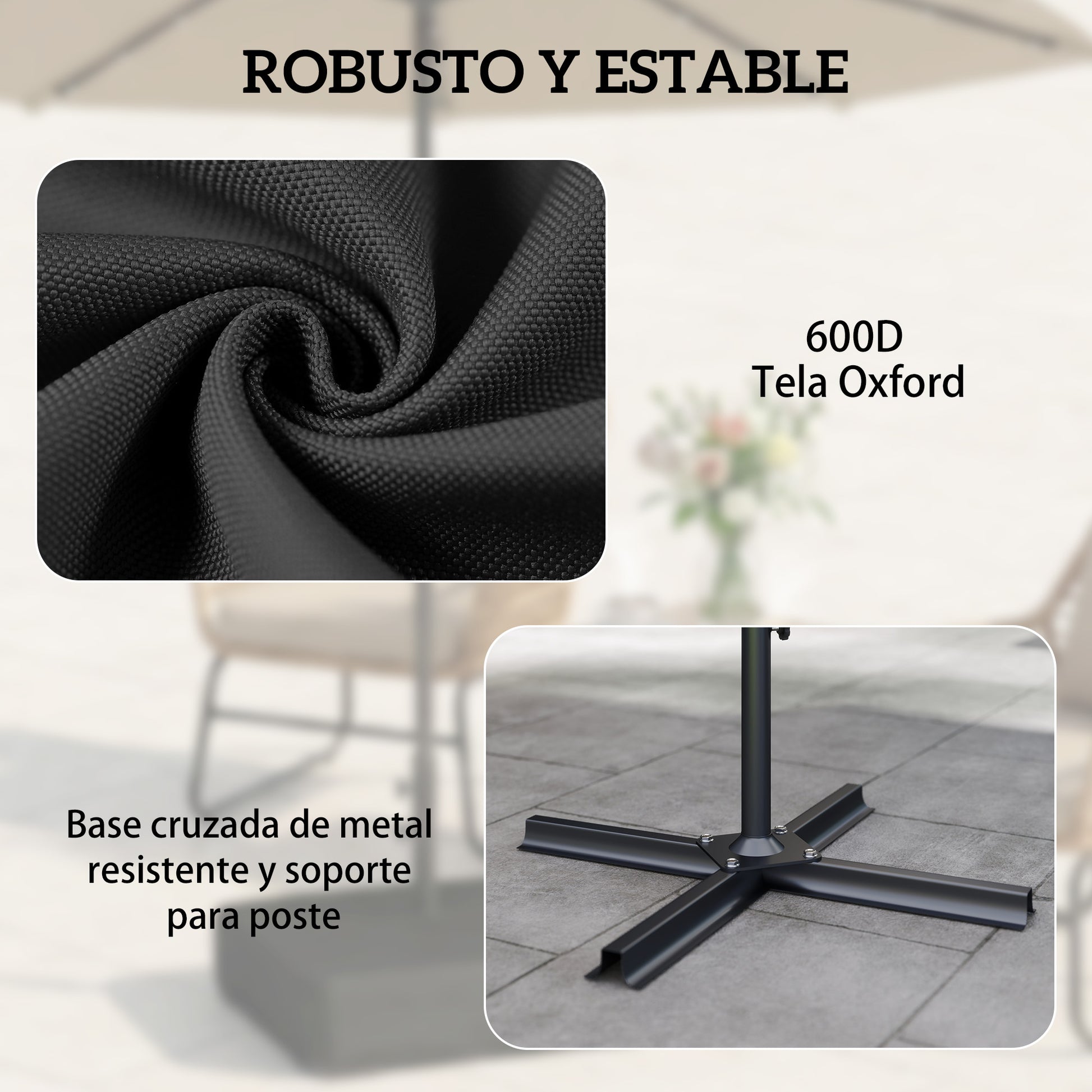 Outsunny Base para Sombrilla Cuadrada con Funda, Soporte de Parasol con Bolsas de Arena, Pie para Sombrilla con Postes Ø48 mm, Rellenable de Arena 80 kg Arena Húmeda 90 kg, para Jardín, Terraza, Negro
