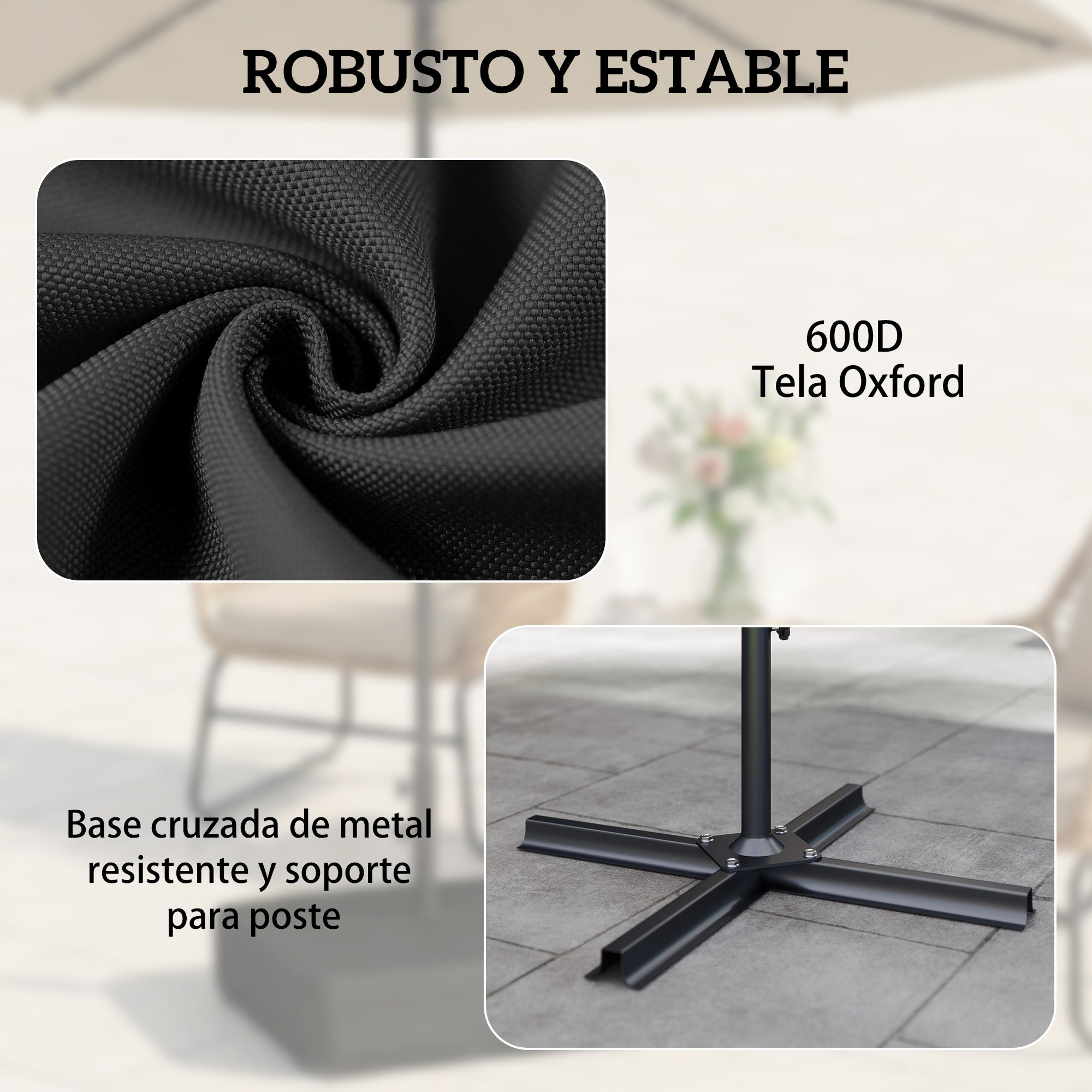 Outsunny Base para Sombrilla Cuadrada con Funda, Soporte de Parasol con Bolsas de Arena, Pie para Sombrilla con Postes Ø48 mm, Rellenable de Arena 80 kg Arena Húmeda 90 kg, para Jardín, Terraza, Negro