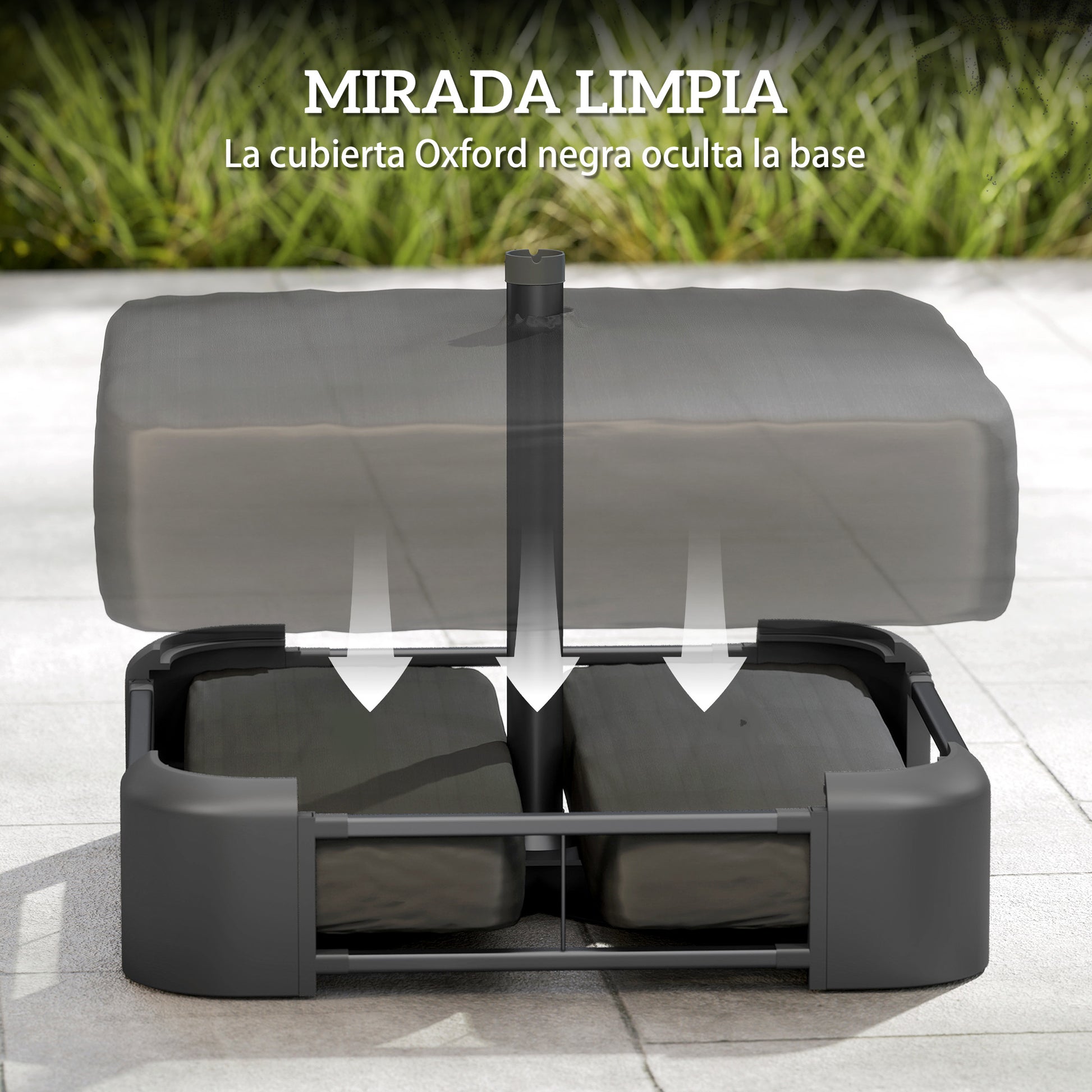 Outsunny Base para Sombrilla Cuadrada con Funda, Soporte de Parasol con Bolsas de Arena, Pie para Sombrilla con Postes Ø48 mm, Rellenable de Arena 80 kg Arena Húmeda 90 kg, para Jardín, Terraza, Negro