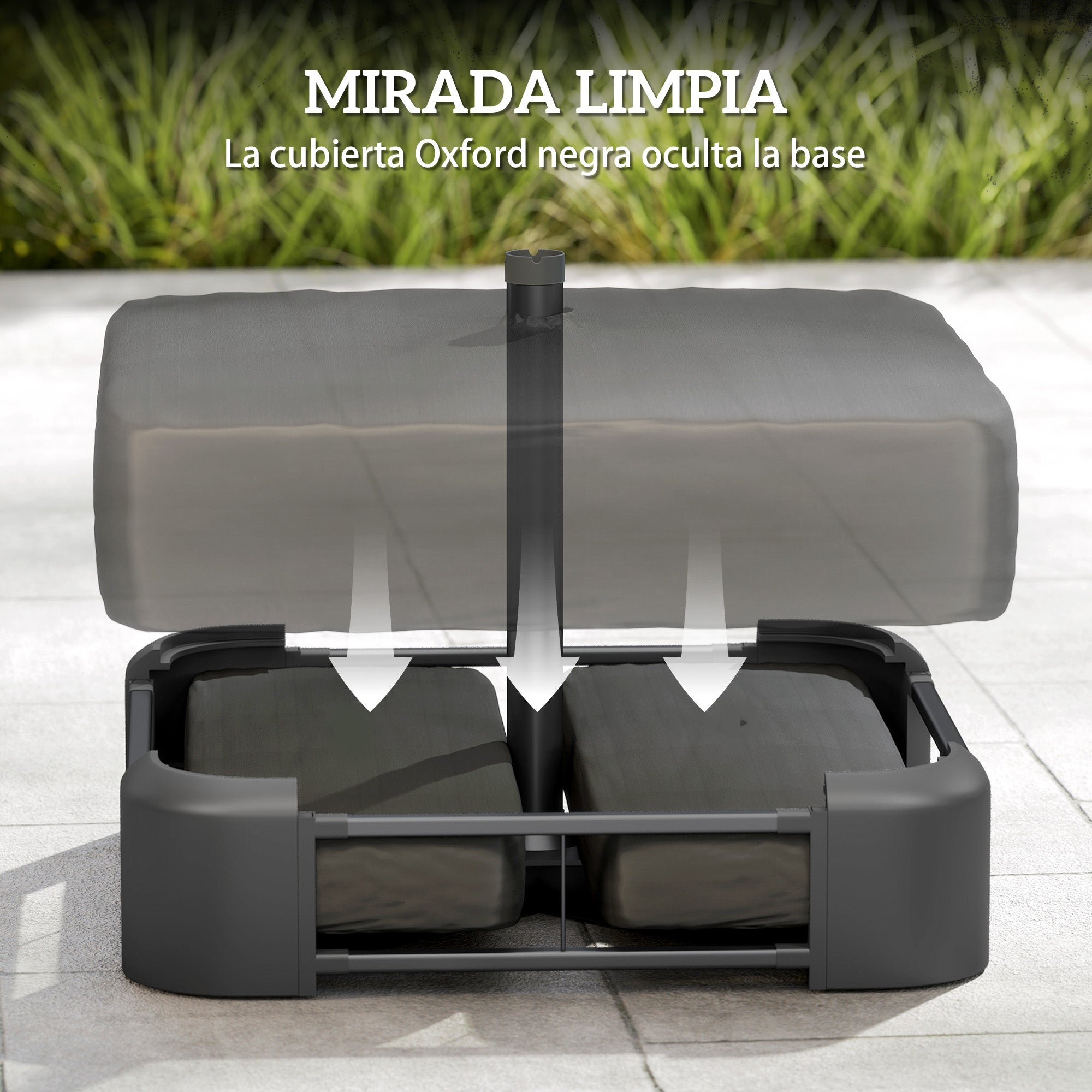 Outsunny Base para Sombrilla Cuadrada con Funda, Soporte de Parasol con Bolsas de Arena, Pie para Sombrilla con Postes Ø48 mm, Rellenable de Arena 80 kg Arena Húmeda 90 kg, para Jardín, Terraza, Negro