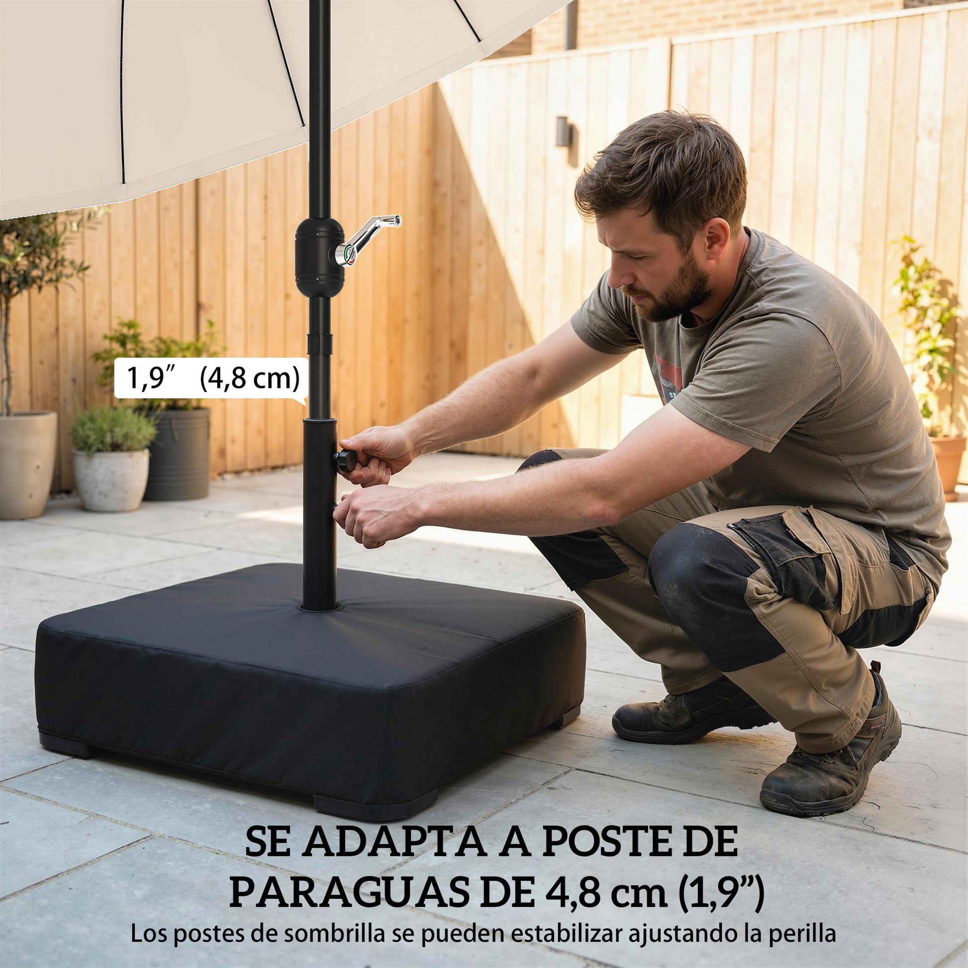 Outsunny Base para Sombrilla Cuadrada con Funda, Soporte de Parasol con Bolsas de Arena, Pie para Sombrilla con Postes Ø48 mm, Rellenable de Arena 80 kg Arena Húmeda 90 kg, para Jardín, Terraza, Negro