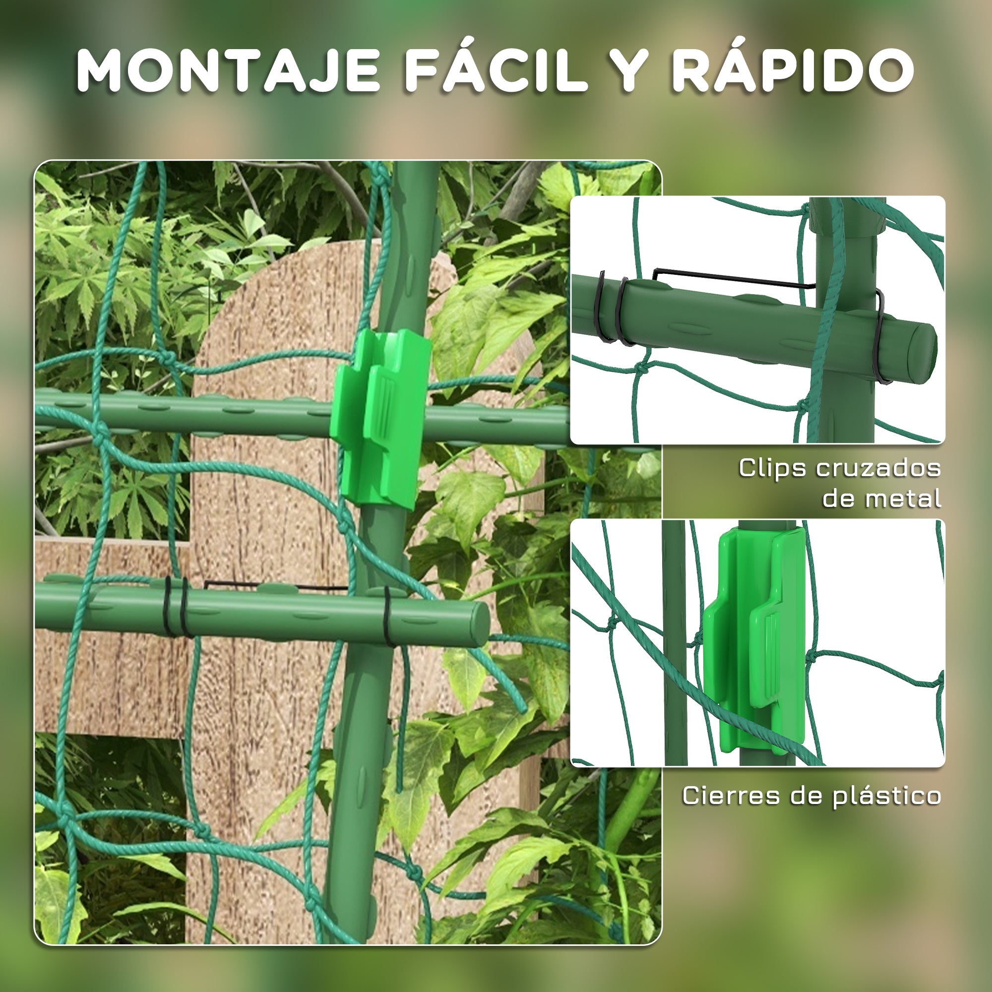 Outsunny Enrejado de Pepino 206 cm, Enrejado de Jardín de Arco para Plantas Trepadoras al Aire Libre, en Forma de U, con Estructura de Acero Recubierta de PE y Red, Soporte para Verduras, Frutas