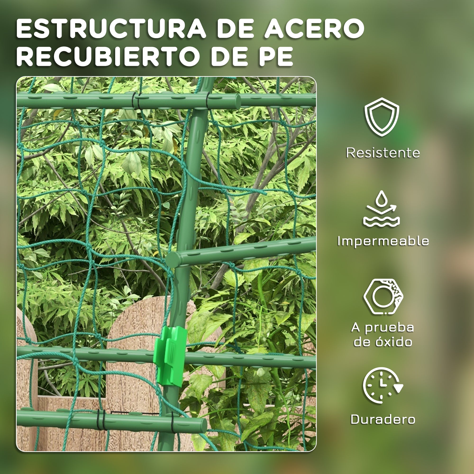 Outsunny Enrejado de Pepino 206 cm, Enrejado de Jardín de Arco para Plantas Trepadoras al Aire Libre, en Forma de U, con Estructura de Acero Recubierta de PE y Red, Soporte para Verduras, Frutas