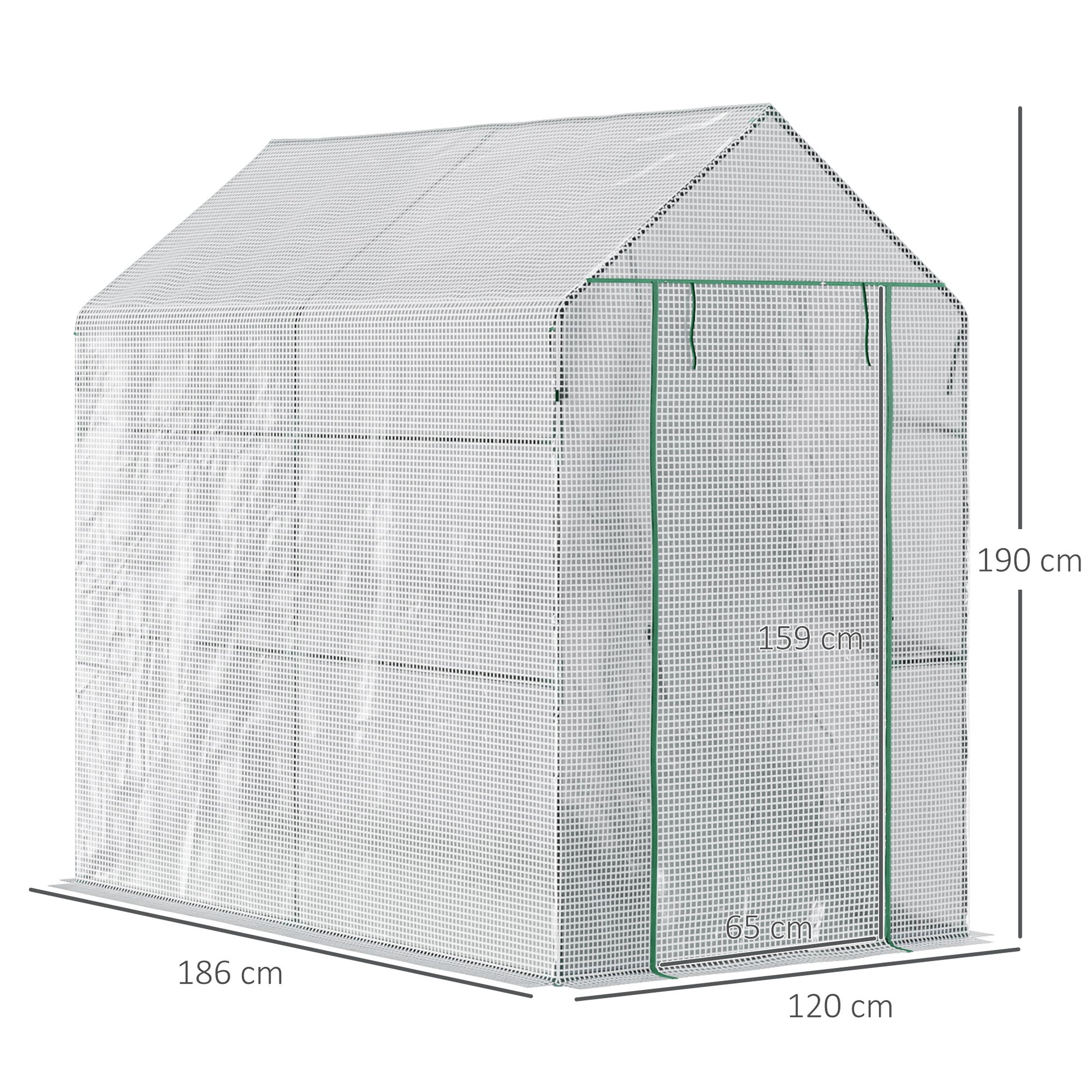 Outsunny Invernadero de Jardín Vivero Casero con 4 Estantes Puerta Enrollable Cubierta de PE 140g/m² y Marco de Acero para Cultivos Plantas Macetas Flores 120x186x190 cm Blanco