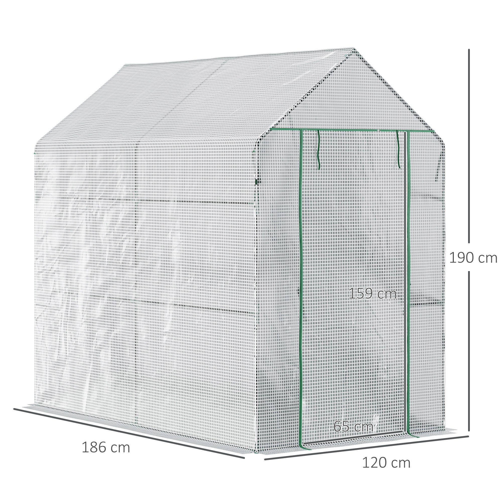 Outsunny Invernadero de Jardín Vivero Casero con 4 Estantes Puerta Enrollable Cubierta de PE 140g/m² y Marco de Acero para Cultivos Plantas Macetas Flores 120x186x190 cm Blanco