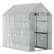 Outsunny Invernadero de Jardín Vivero Casero con 4 Estantes Puerta Enrollable Cubierta de PE 140g/m² y Marco de Acero para Cultivos Plantas Macetas Flores 120x186x190 cm Blanco