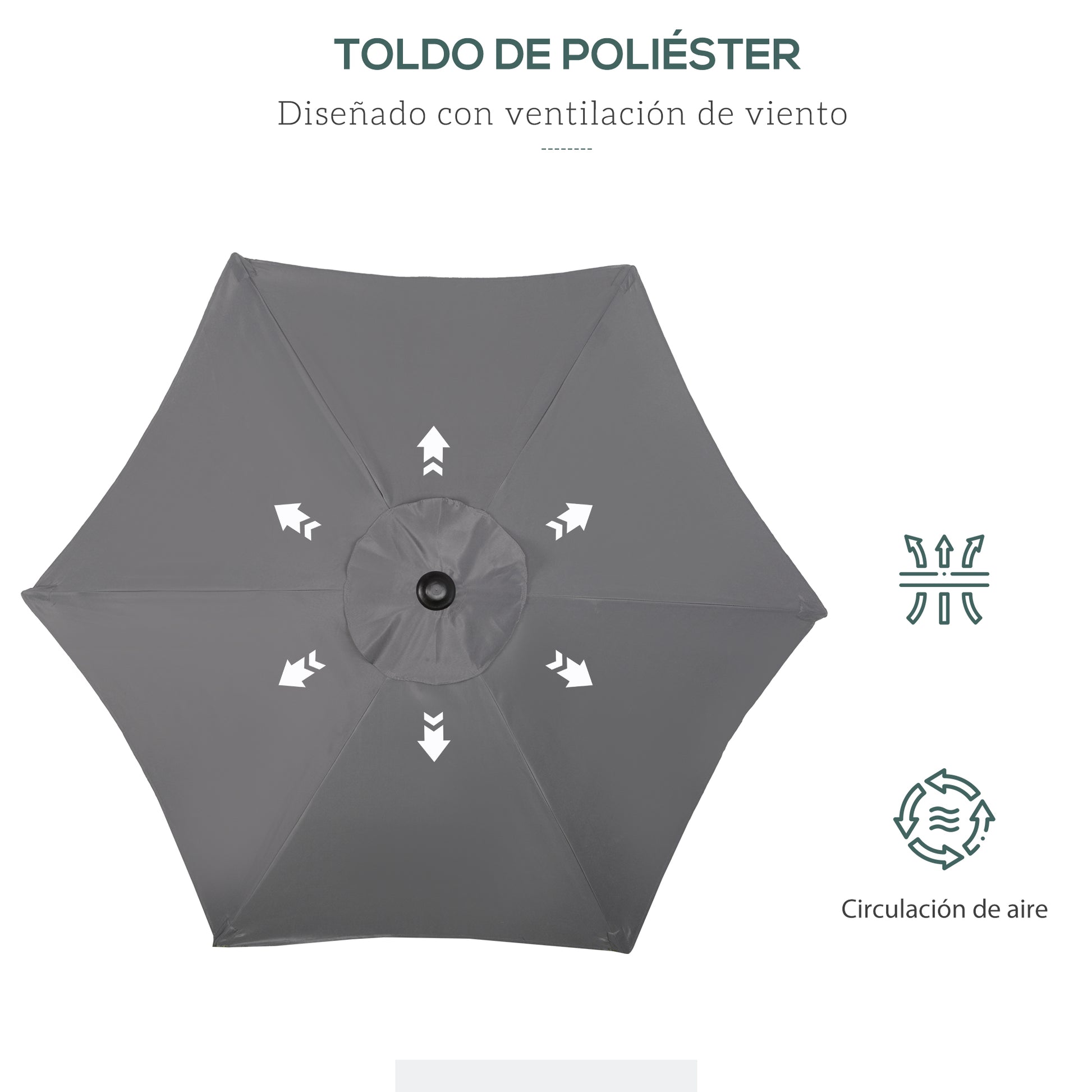 Outsunny Sombrilla de Terraza Exterior Ø2x2 m Parasol de Terraza Exterior con Techo de Ventilación y Poste Desmontable de Aluminio Sombrilla para Jardín Patio Gris Oscuro