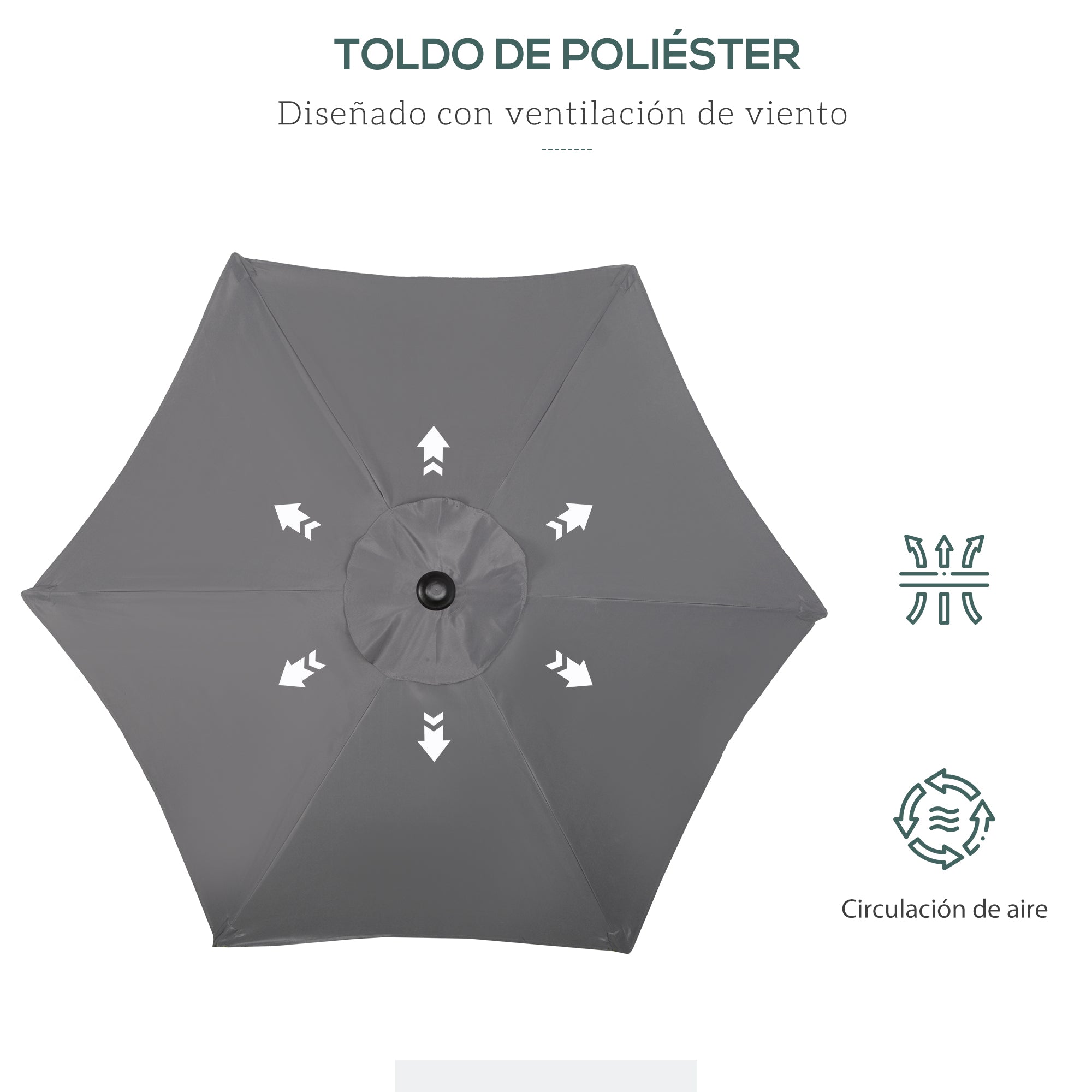 Outsunny Sombrilla de Terraza Exterior Ø2x2 m Parasol de Terraza Exterior con Techo de Ventilación y Poste Desmontable de Aluminio Sombrilla para Jardín Patio Gris Oscuro