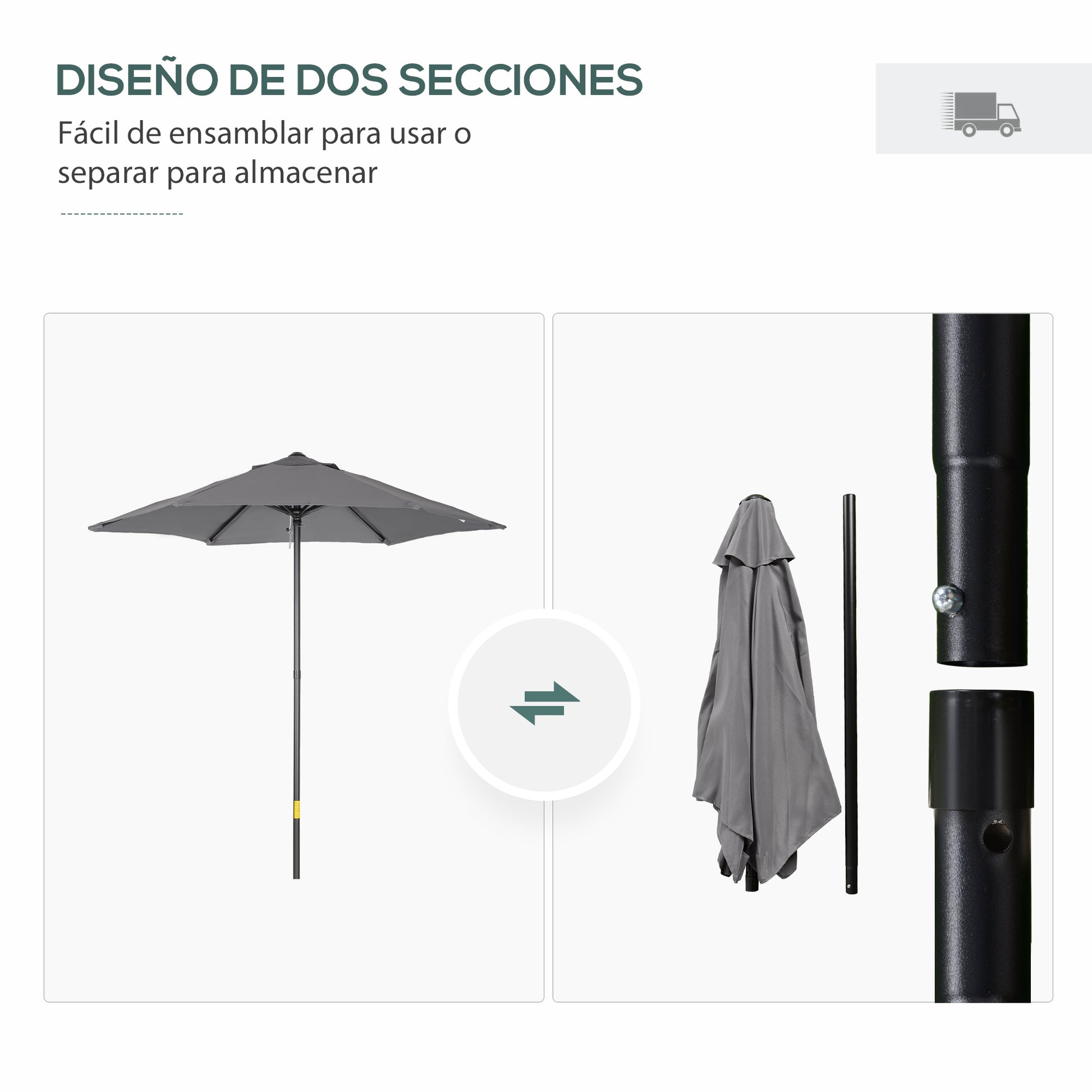 Outsunny Sombrilla de Terraza Exterior Ø2x2 m Parasol de Terraza Exterior con Techo de Ventilación y Poste Desmontable de Aluminio Sombrilla para Jardín Patio Gris Oscuro