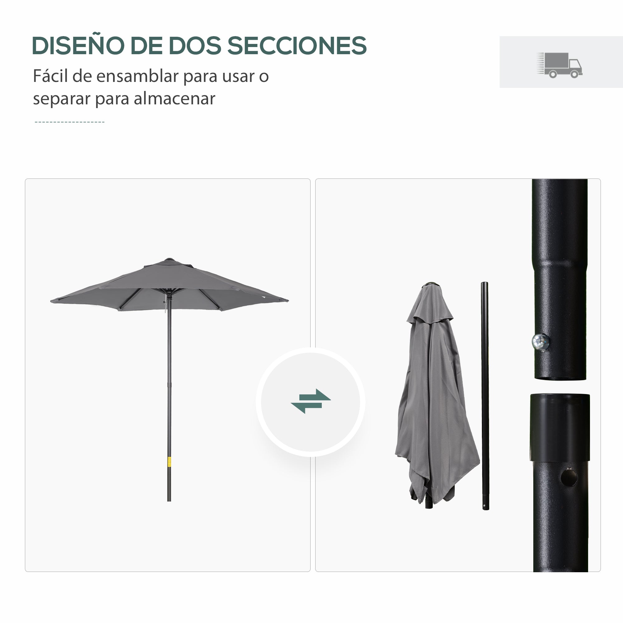 Outsunny Sombrilla de Terraza Exterior Ø2x2 m Parasol de Terraza Exterior con Techo de Ventilación y Poste Desmontable de Aluminio Sombrilla para Jardín Patio Gris Oscuro