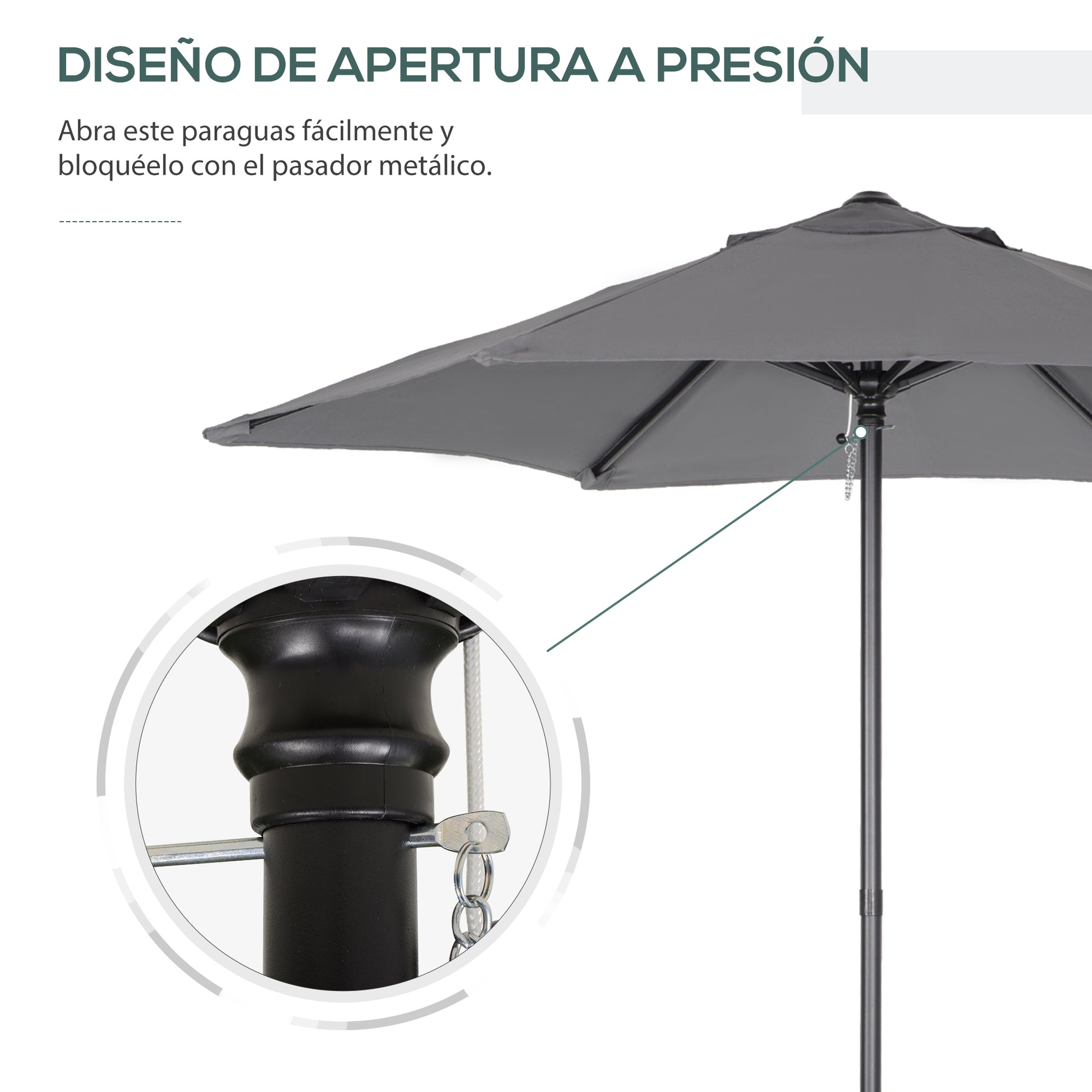 Outsunny Sombrilla de Terraza Exterior Ø2x2 m Parasol de Terraza Exterior con Techo de Ventilación y Poste Desmontable de Aluminio Sombrilla para Jardín Patio Gris Oscuro