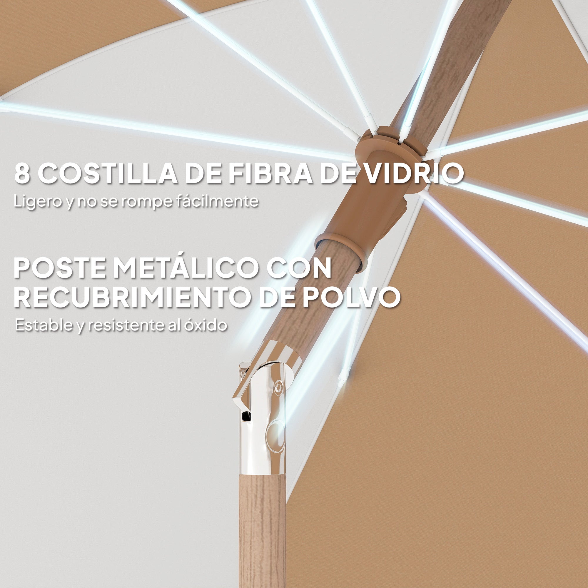 Outsunny Sombrilla de Playa con Flecos Ø175 cm, Sombrilla de Terraza Exterior con Altura Ajustable, Inclinación 30°, Anclaje Arena, UPF30+ y Bolsa de Transporte, Blanco y Beige