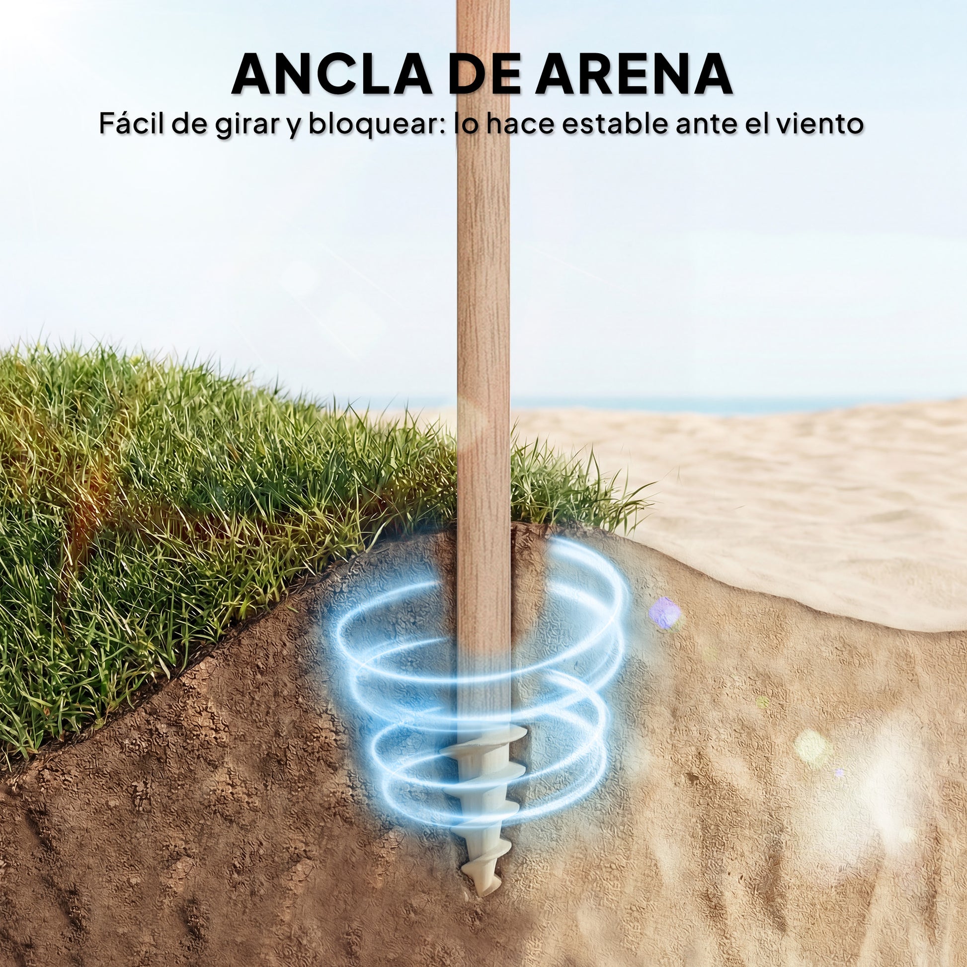 Outsunny Sombrilla de Playa con Flecos Ø175 cm, Sombrilla de Terraza Exterior con Altura Ajustable, Inclinación 30°, Anclaje Arena, UPF30+ y Bolsa de Transporte, Blanco y Beige