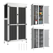 Outsunny Caseta de Jardín de Madera y Acero 94x43x166 cm Cobertizo Jardín Exterior Armario para Herramientas con 2 Puertas Estantes Ajustables Techo Impermeable para Terraza Fijación con Estacas Negro