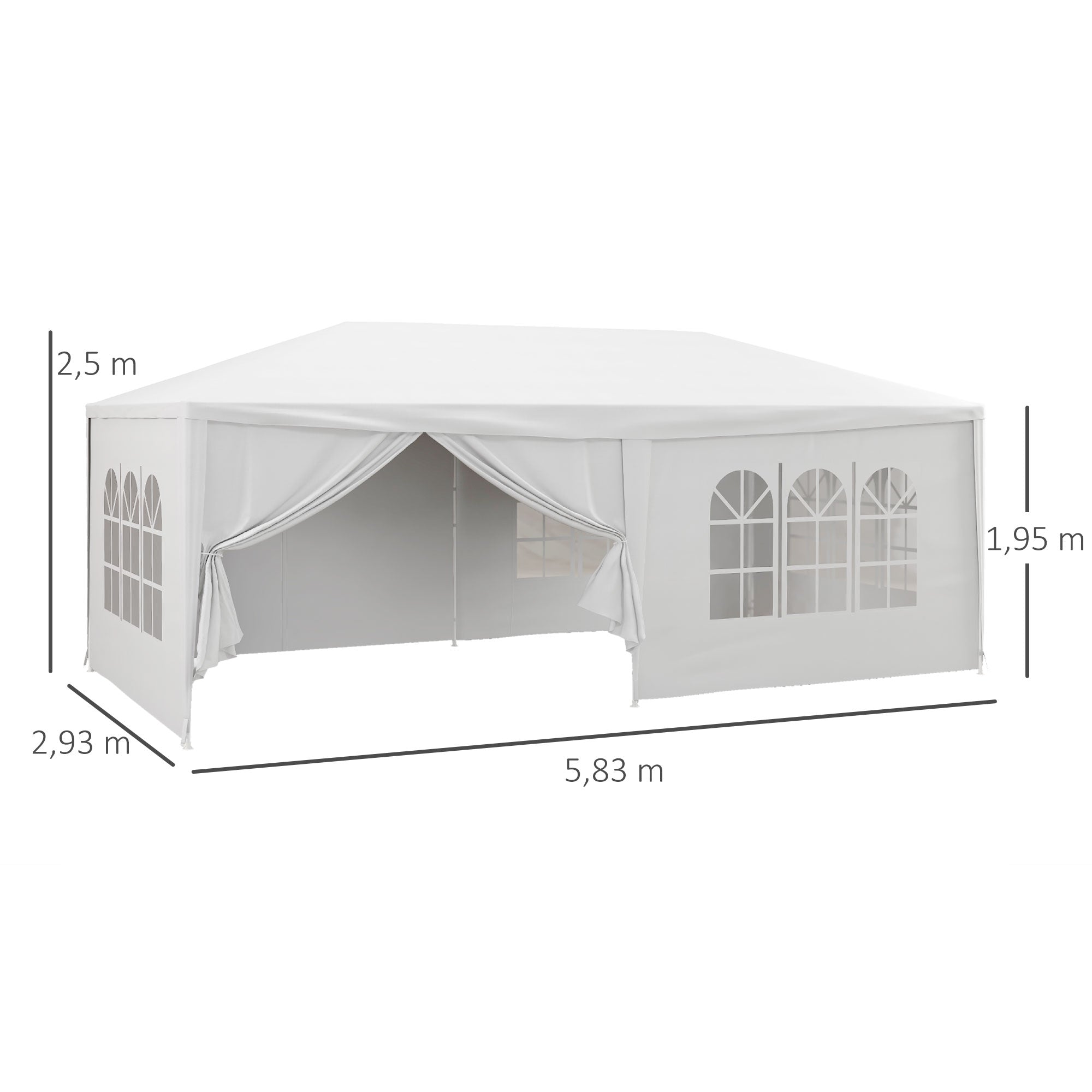 Outsunny Carpa de Jardín 6x3 m Cenador Desmontable de Exterior con 4 Ventanas 2 Puertas con Cremallera 6 Paredes Laterales e Impermeable Pabellón para Terraza Patio Playa Blanco